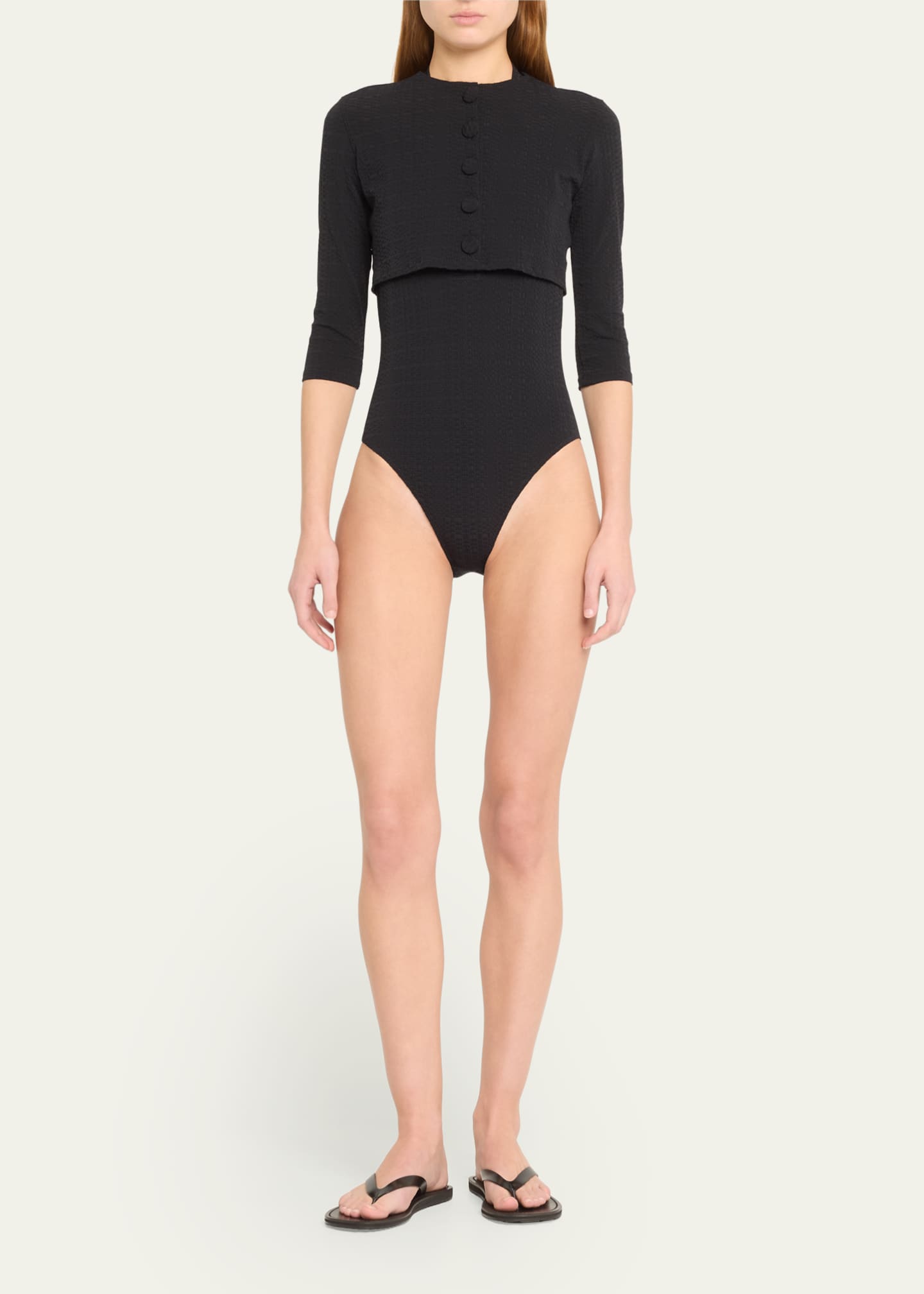Lisa Marie Fernandez Seersucker Cropped Cardigan