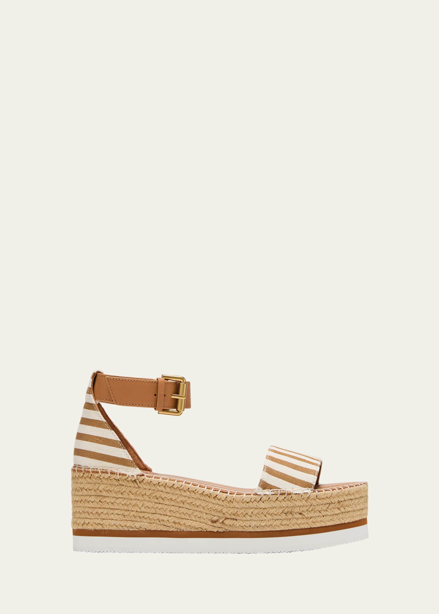 See by Chloe Glyn Stripe Flatform Espadrille Sandals Tan