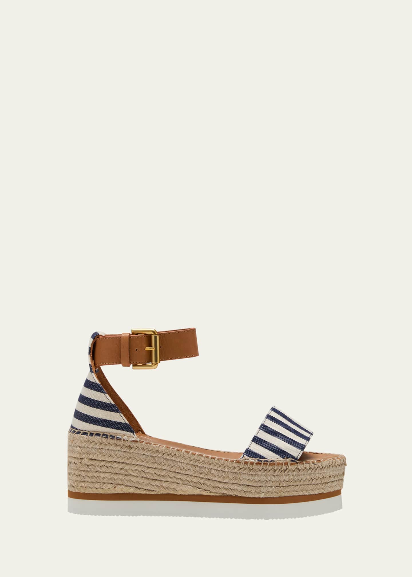 See by Chloe Glyn Stripe Ankle Strap Espadrille Sandals Dark Blue