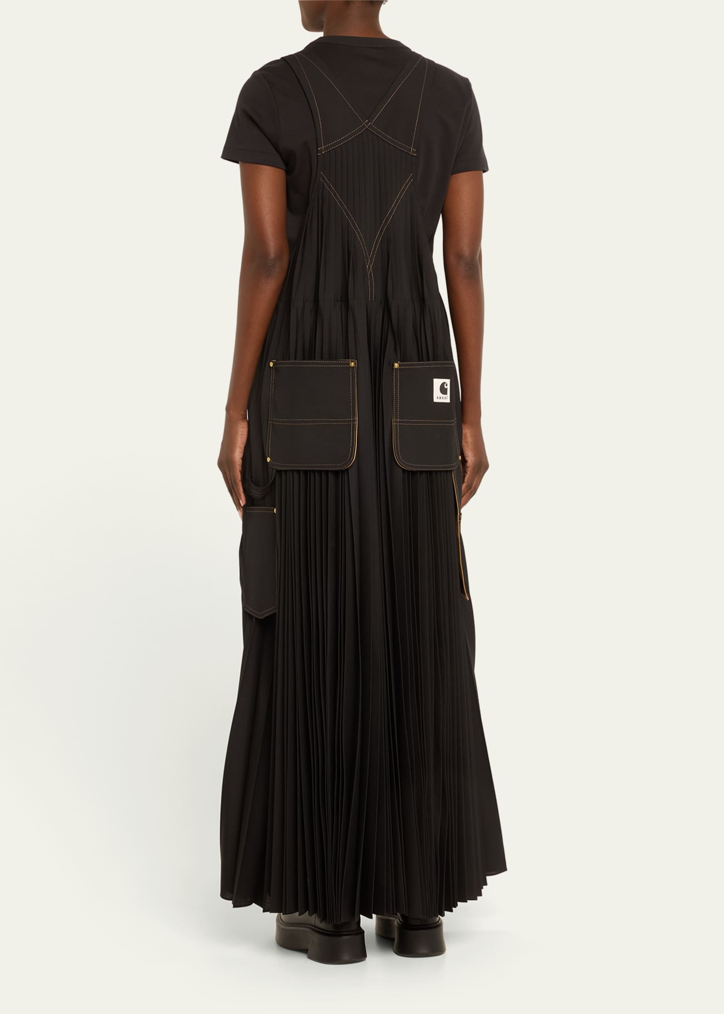 SACAI x Carhartt Apron Flared Pleated Overall Dress Bergdorf Goodman