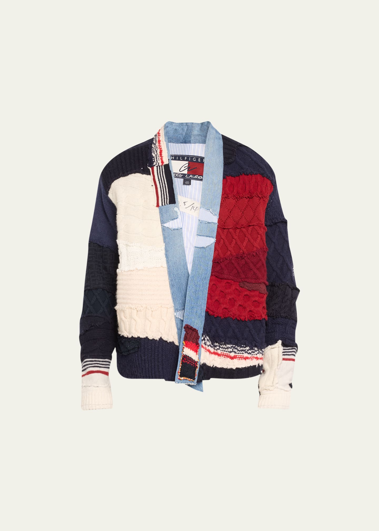 GREG LAUREN x TOMMY HILFIGER Men's Cropped Patchwork Knit Cardigan