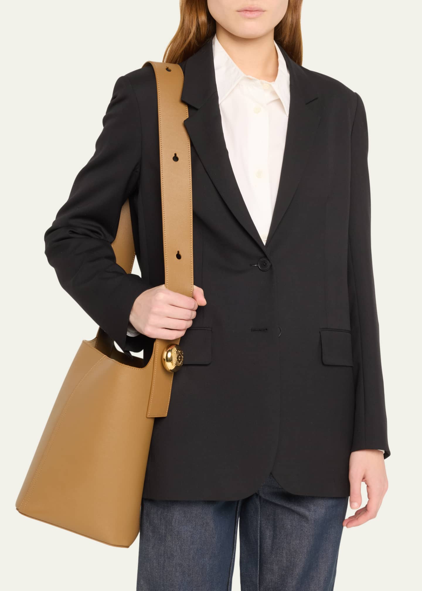 Pebbled leather bucket bag top
