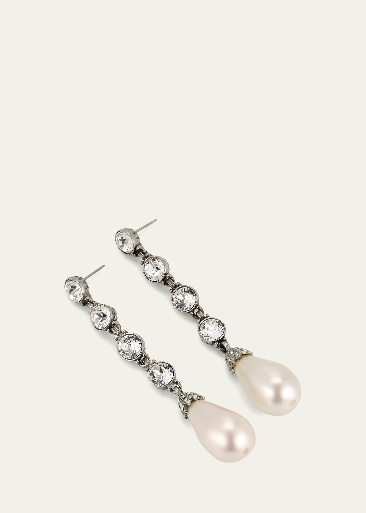 Ben-Amun Silver Crystal Earrings with Pearly Drop Image 3 of 4