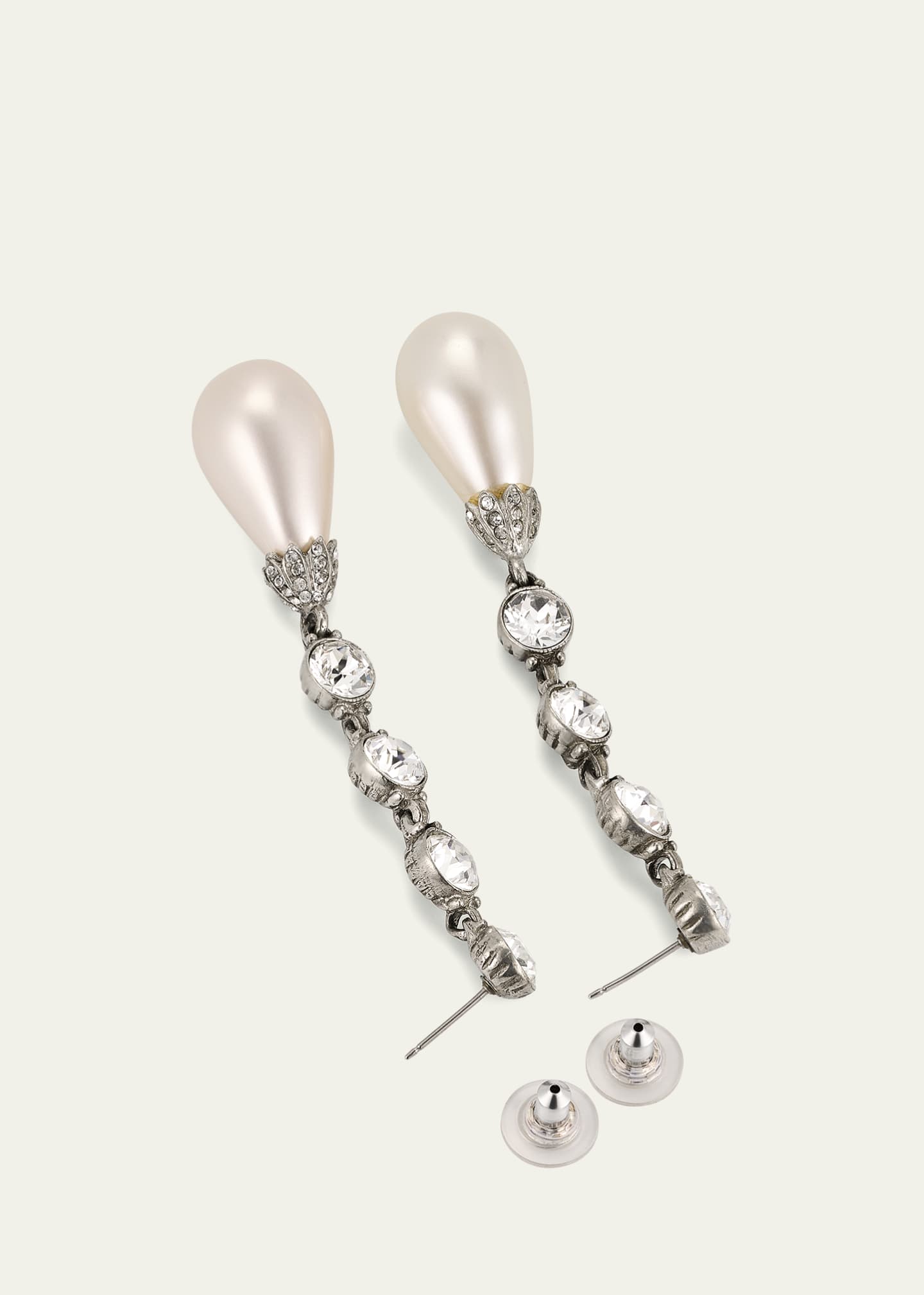 Ben-Amun Silver Crystal Earrings with Pearly Drop Image 4 of 4