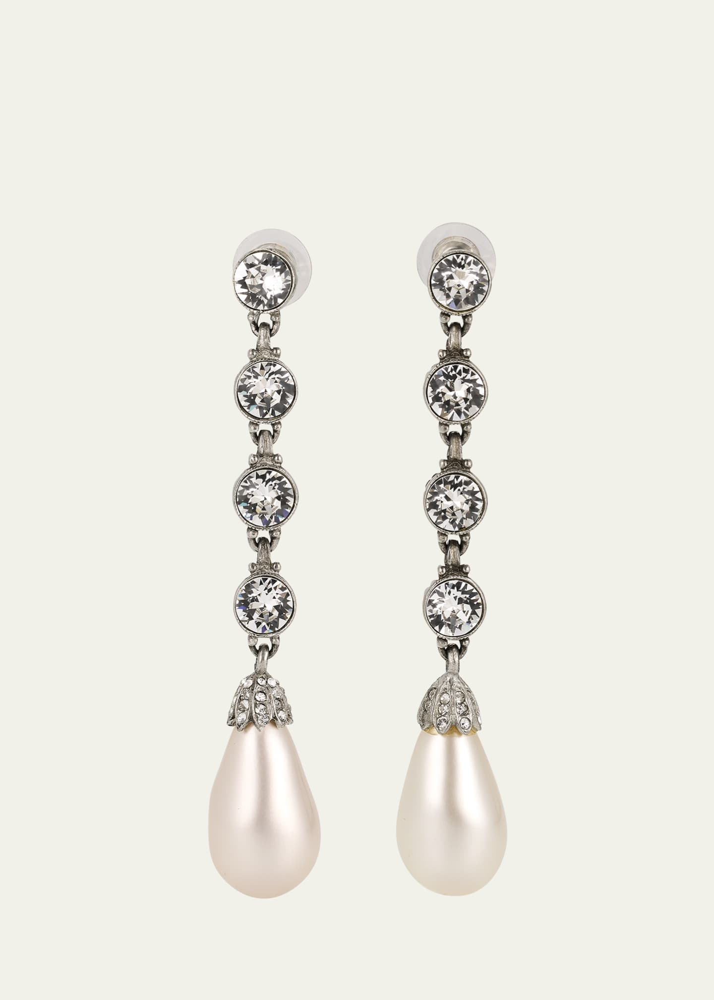 Ben-Amun Silver Crystal Earrings with Pearly Drop Image 1 of 4