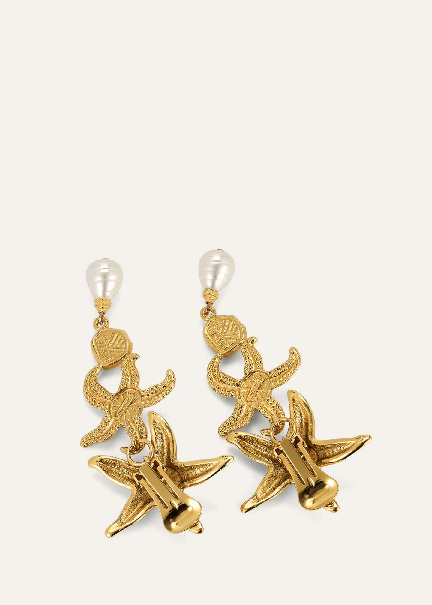 Ben-Amun Starfish Clip On Earrings with Pearly Drops and Coral Stones Image 4 of 4