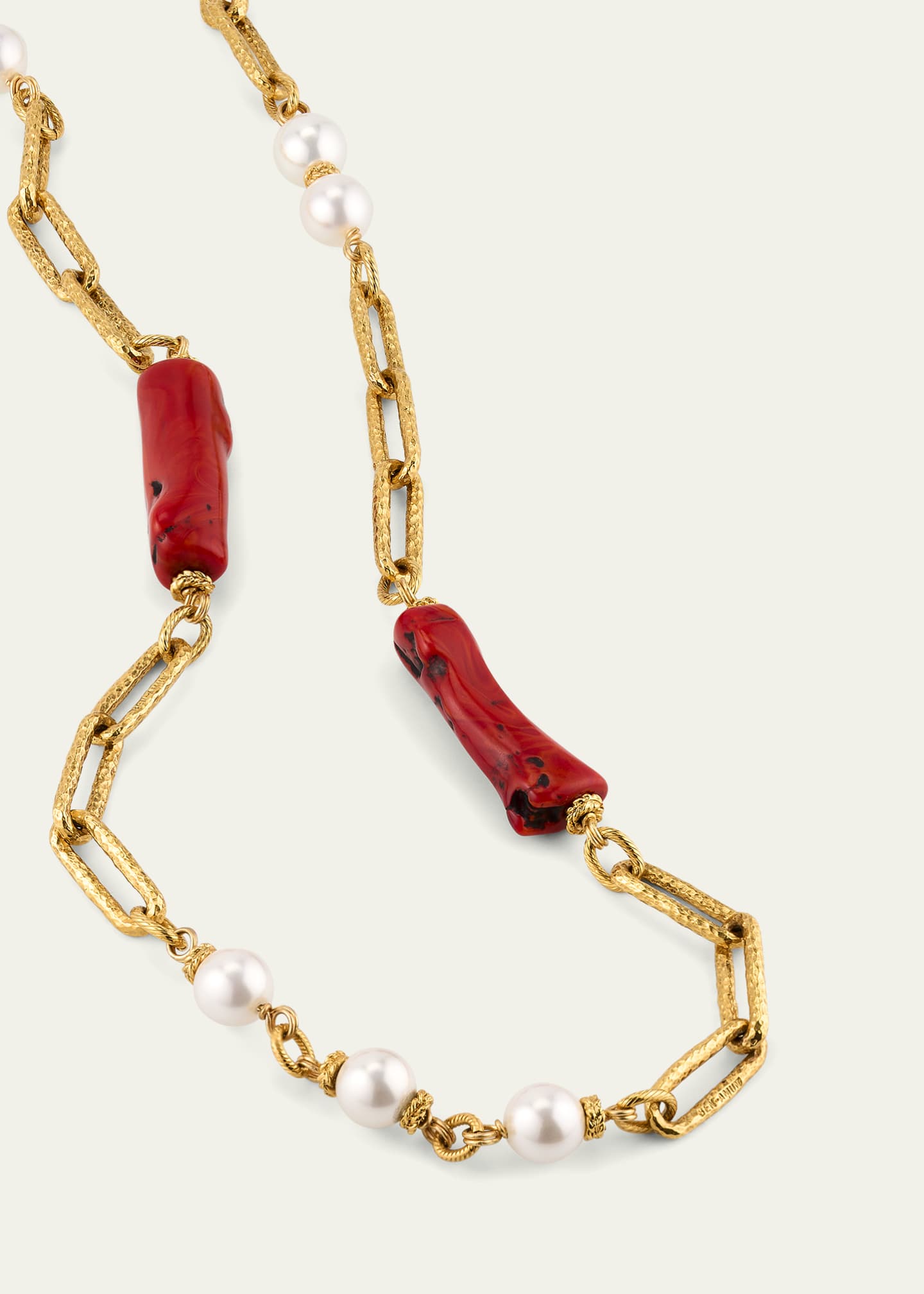 Ben-Amun Long Chain Necklace with Coral Stones and Pearly Beads Image 3 of 4