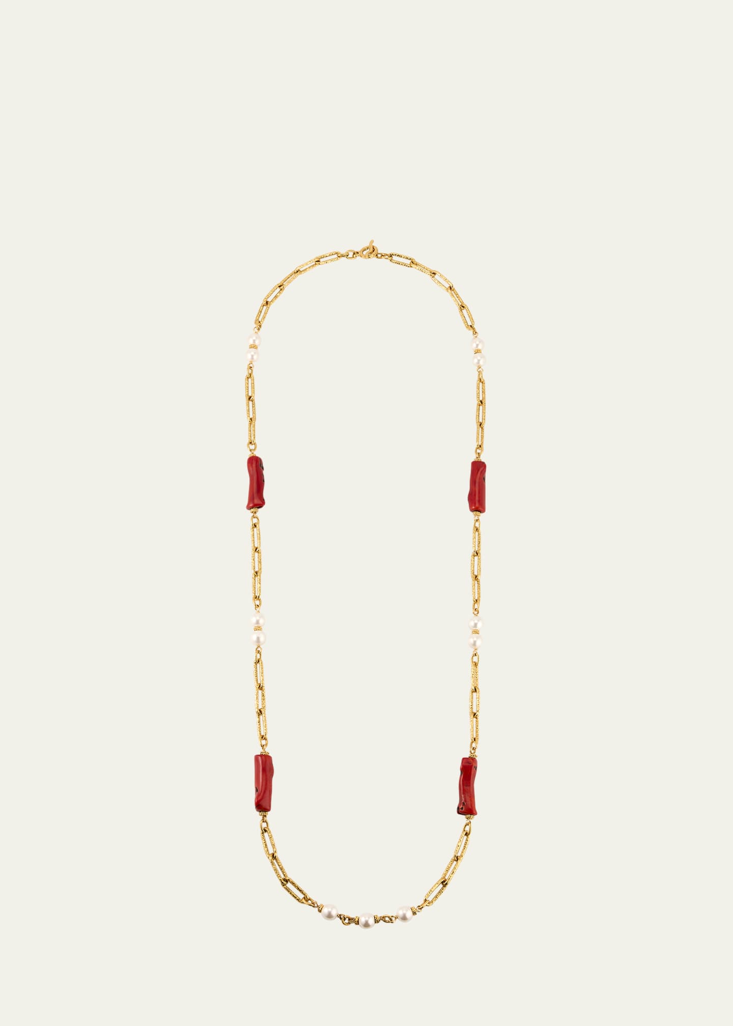 Ben-Amun Long Chain Necklace with Coral Stones and Pearly Beads Image 1 of 4