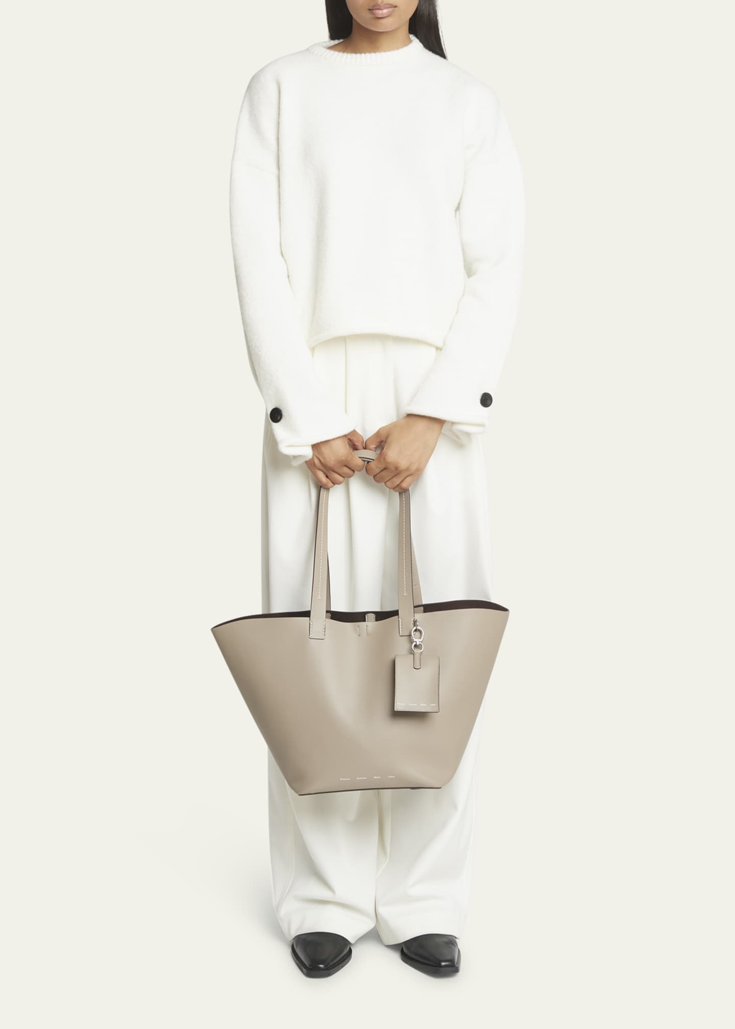 Large white shop leather tote
