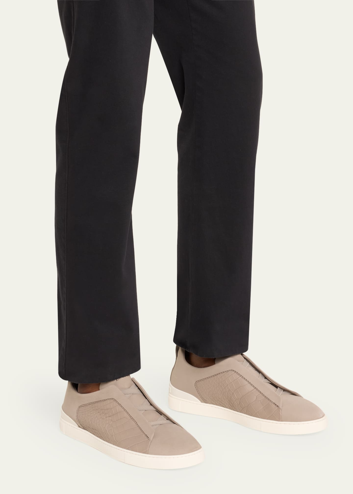 ZEGNA Men's Triple Stitch Alligator Low-Top Sneakers Image 2 of 5