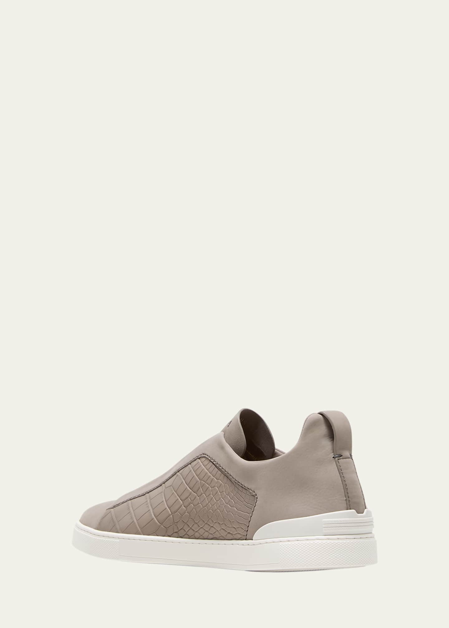 ZEGNA Men's Triple Stitch Alligator Low-Top Sneakers Image 4 of 5
