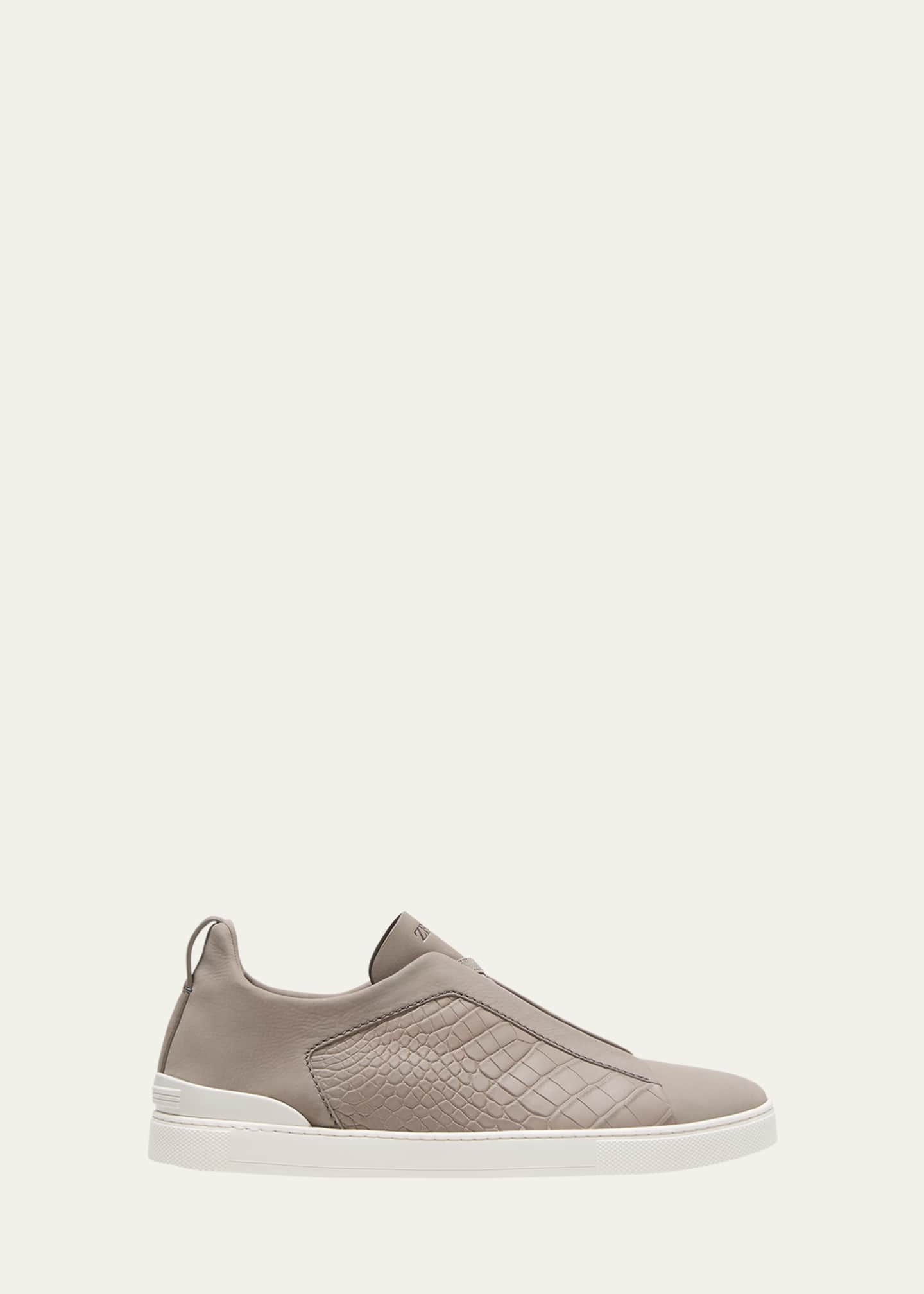 ZEGNA Men's Triple Stitch Alligator Low-Top Sneakers Image 1 of 5