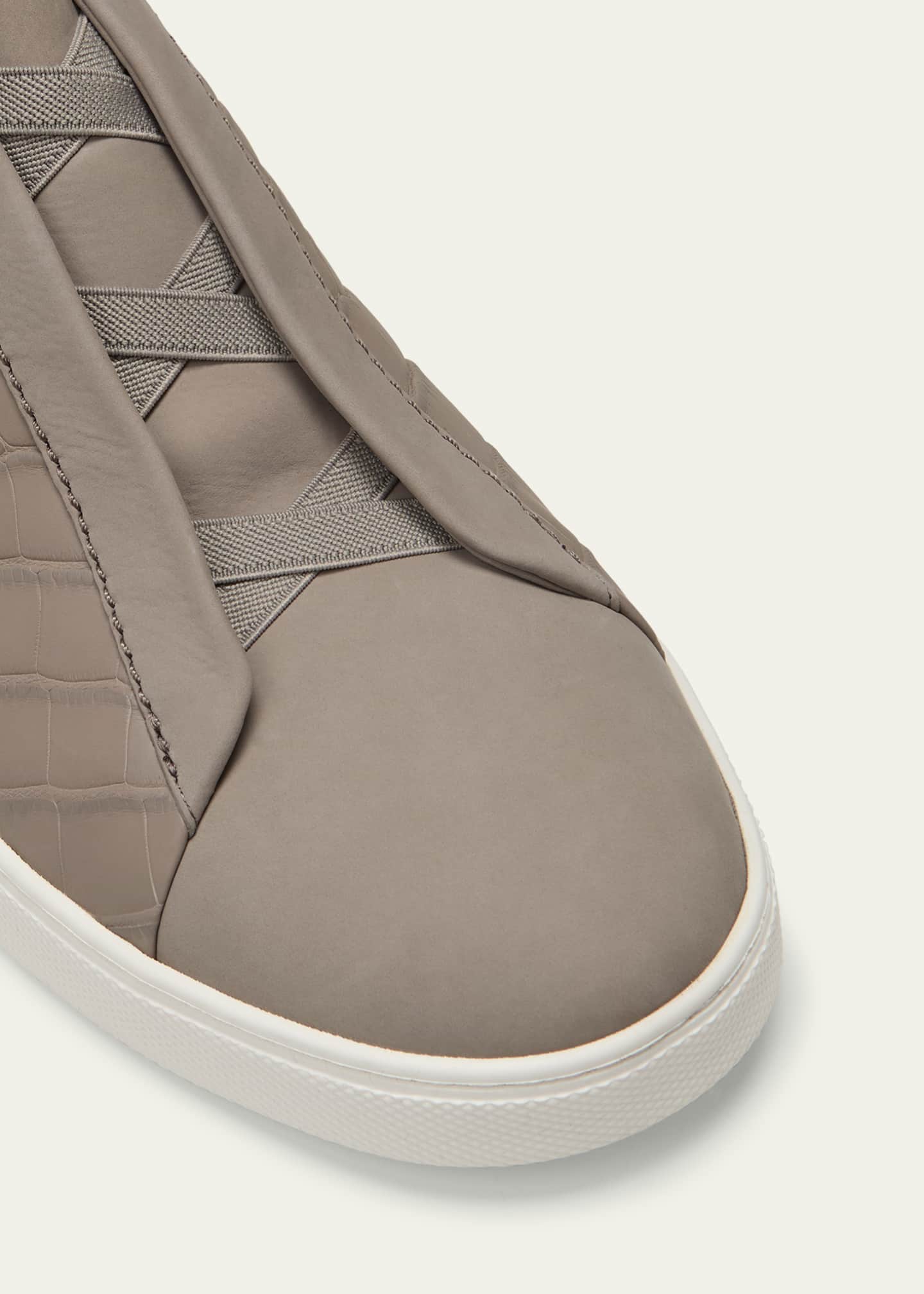 ZEGNA Men's Triple Stitch Alligator Low-Top Sneakers Image 5 of 5