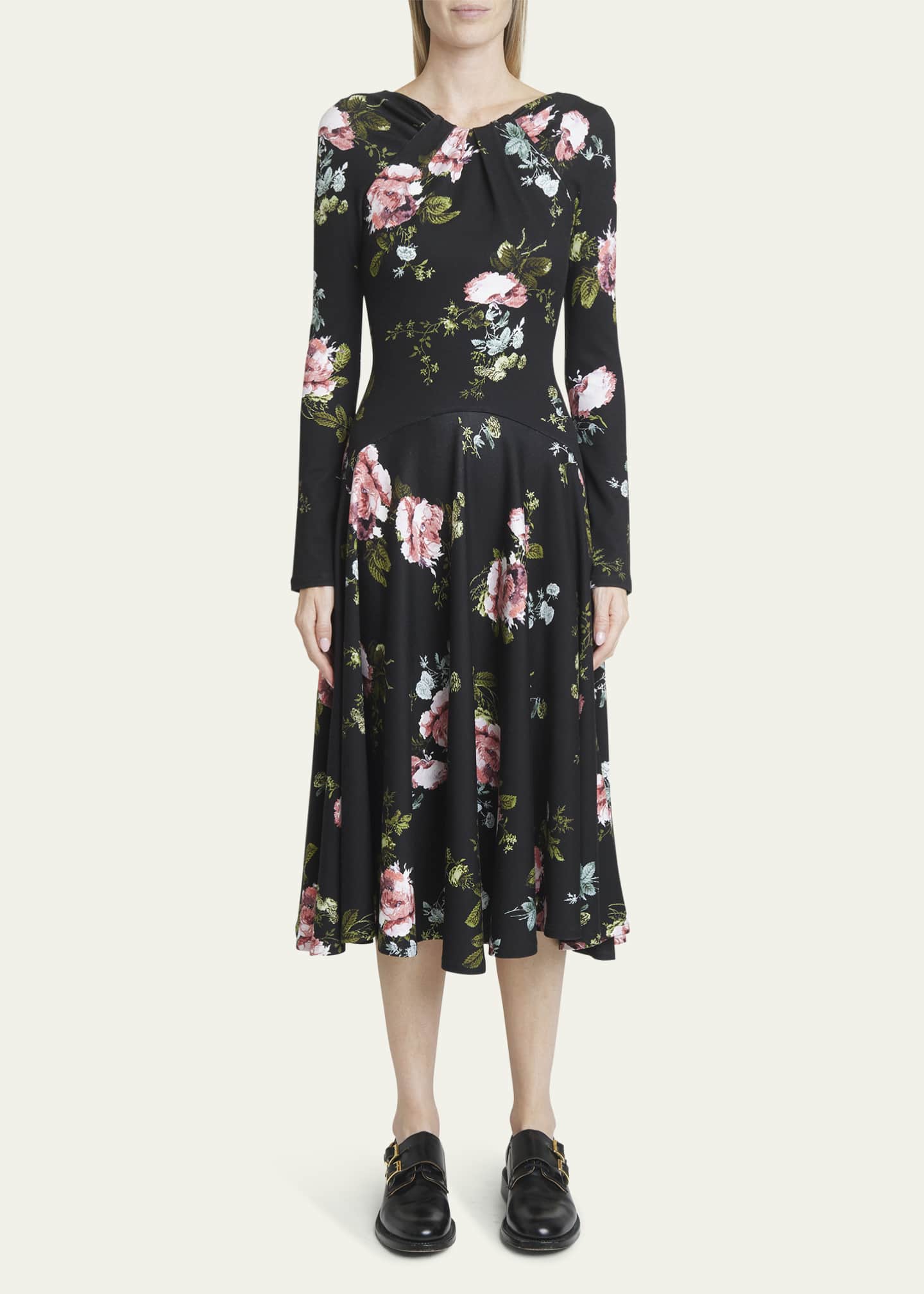Erdem Floral-Print Gathered Neck Midi Dress - Bergdorf Goodman