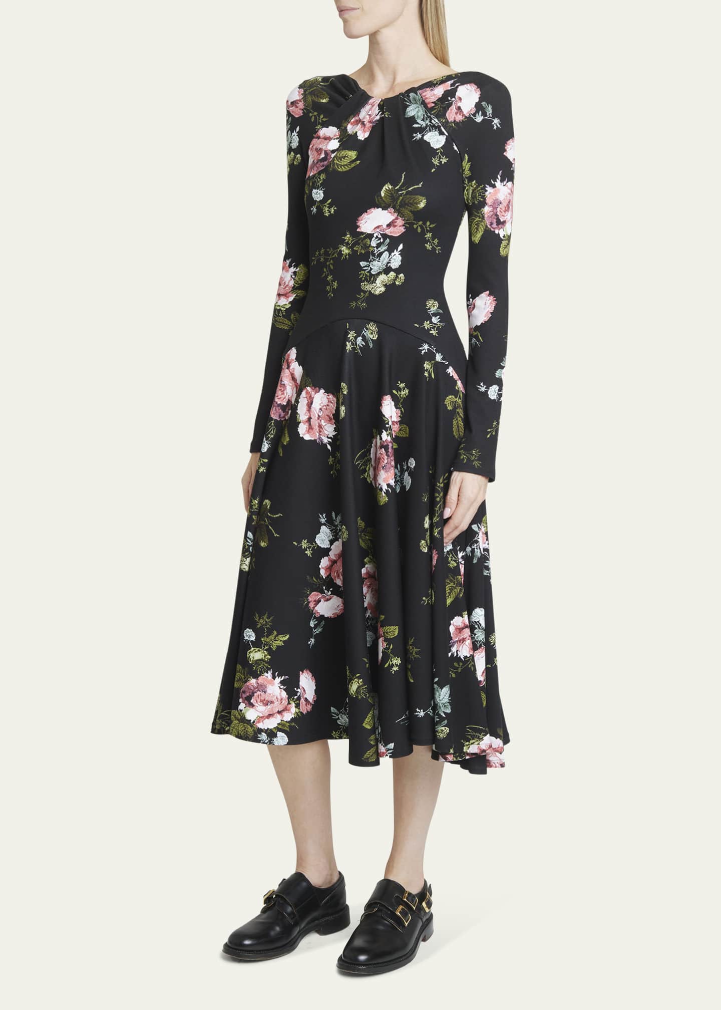 Erdem Floral-Print Gathered Neck Midi Dress - Bergdorf Goodman