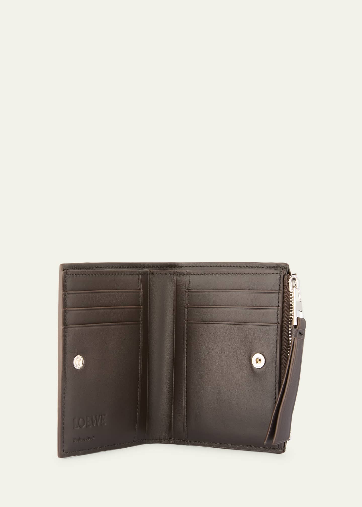 Loewe Puzzle Leather Compact Wallet Olive abyss Blue Dark Brown