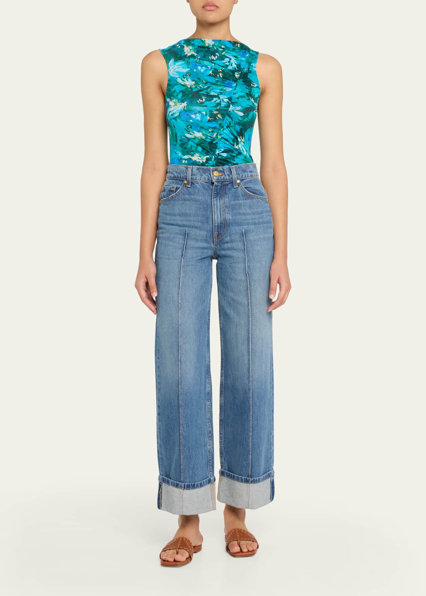 Ulla Johnson The Genevieve Pintuck Wide-Leg Denim Jeans Image 2 of 5
