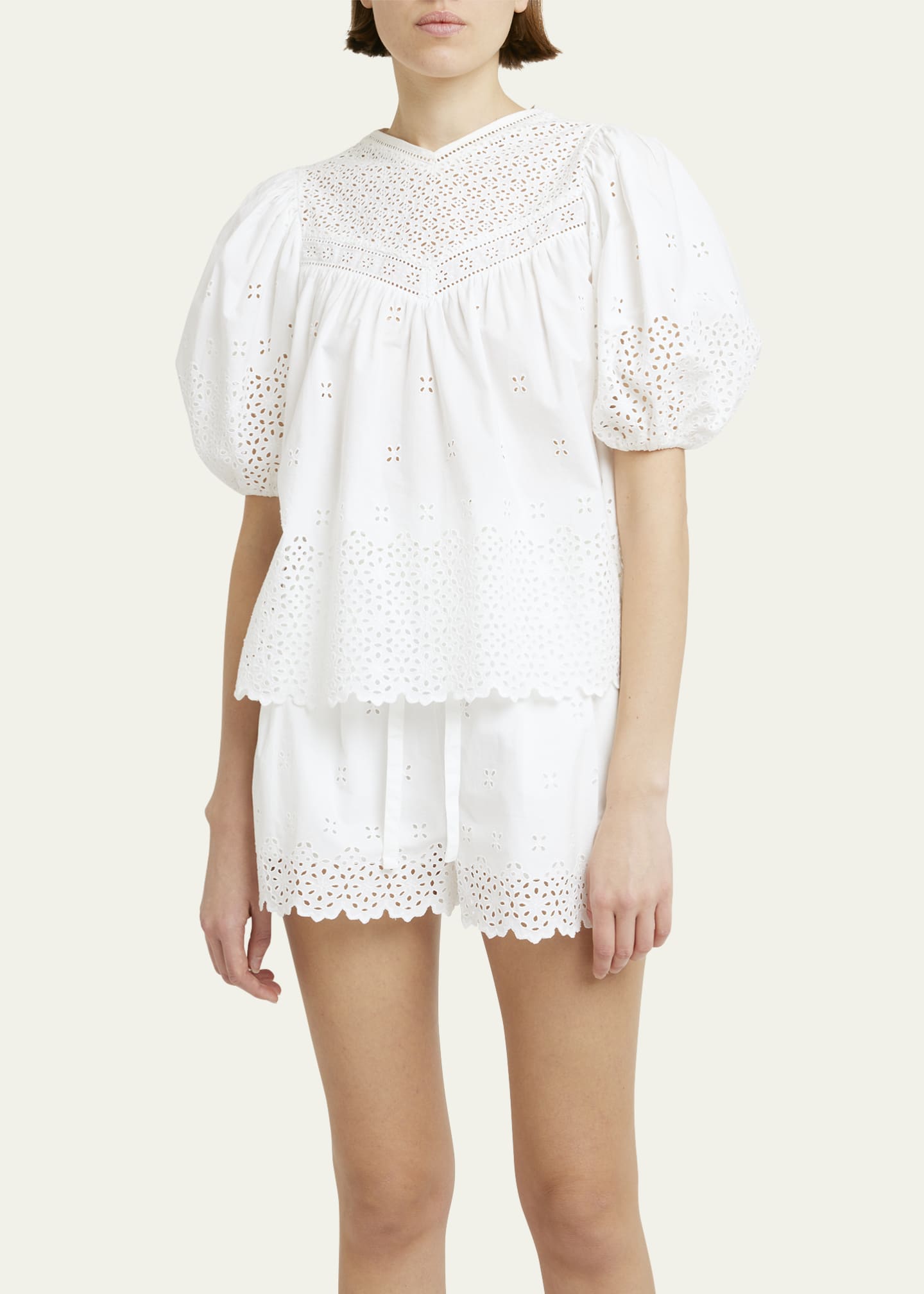 Ulla Johnson Aviana Broderie Anglaise Balloon Sleeve Top