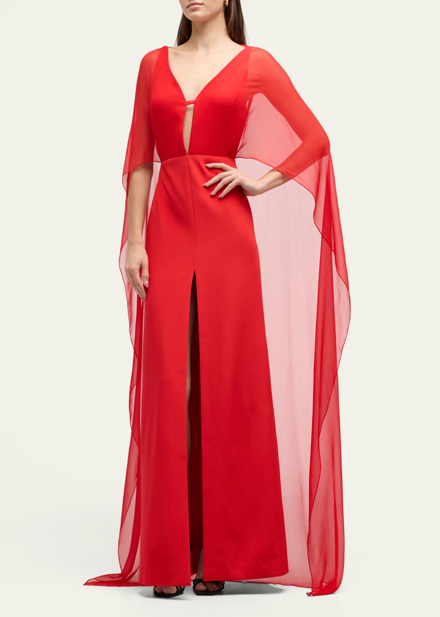 KOLTSON Caped Crepe Chiffon Evening Gown Image 4 of 5