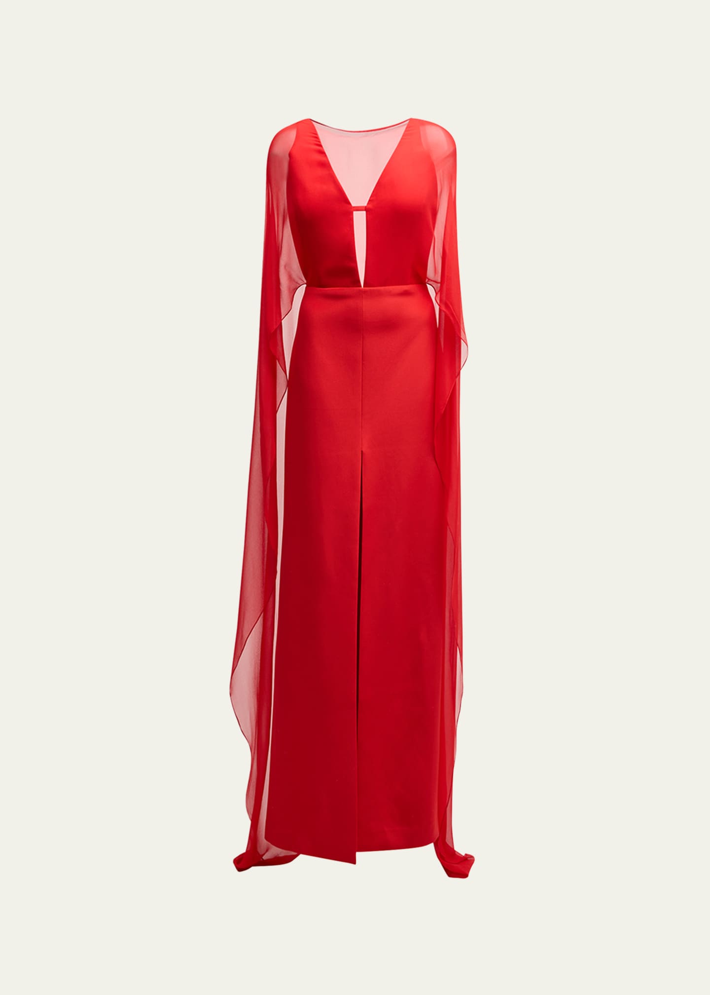 KOLTSON Caped Crepe Chiffon Evening Gown Image 1 of 5