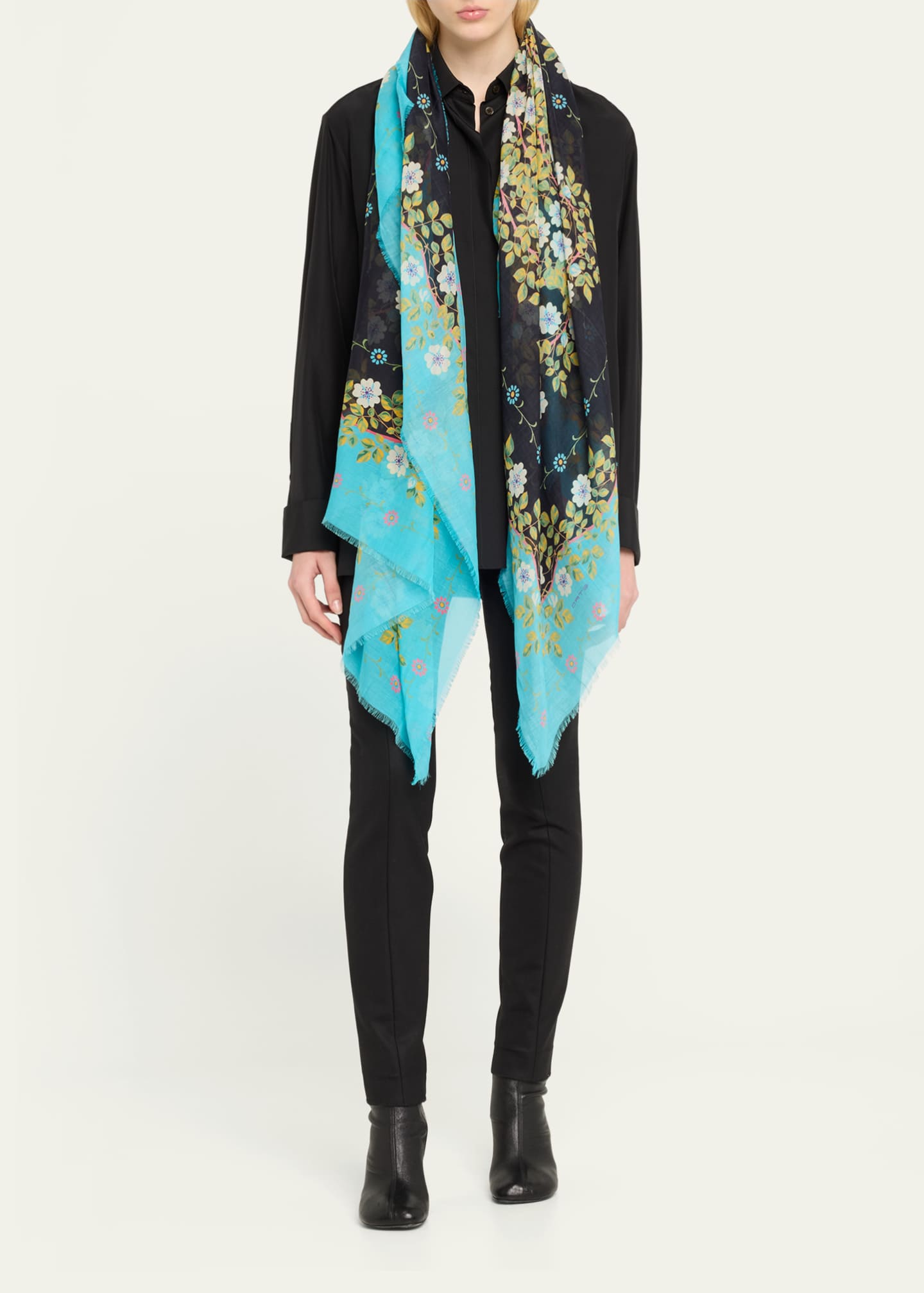 Etro Floral Cotton & Silk Scarf Image 2 of 3