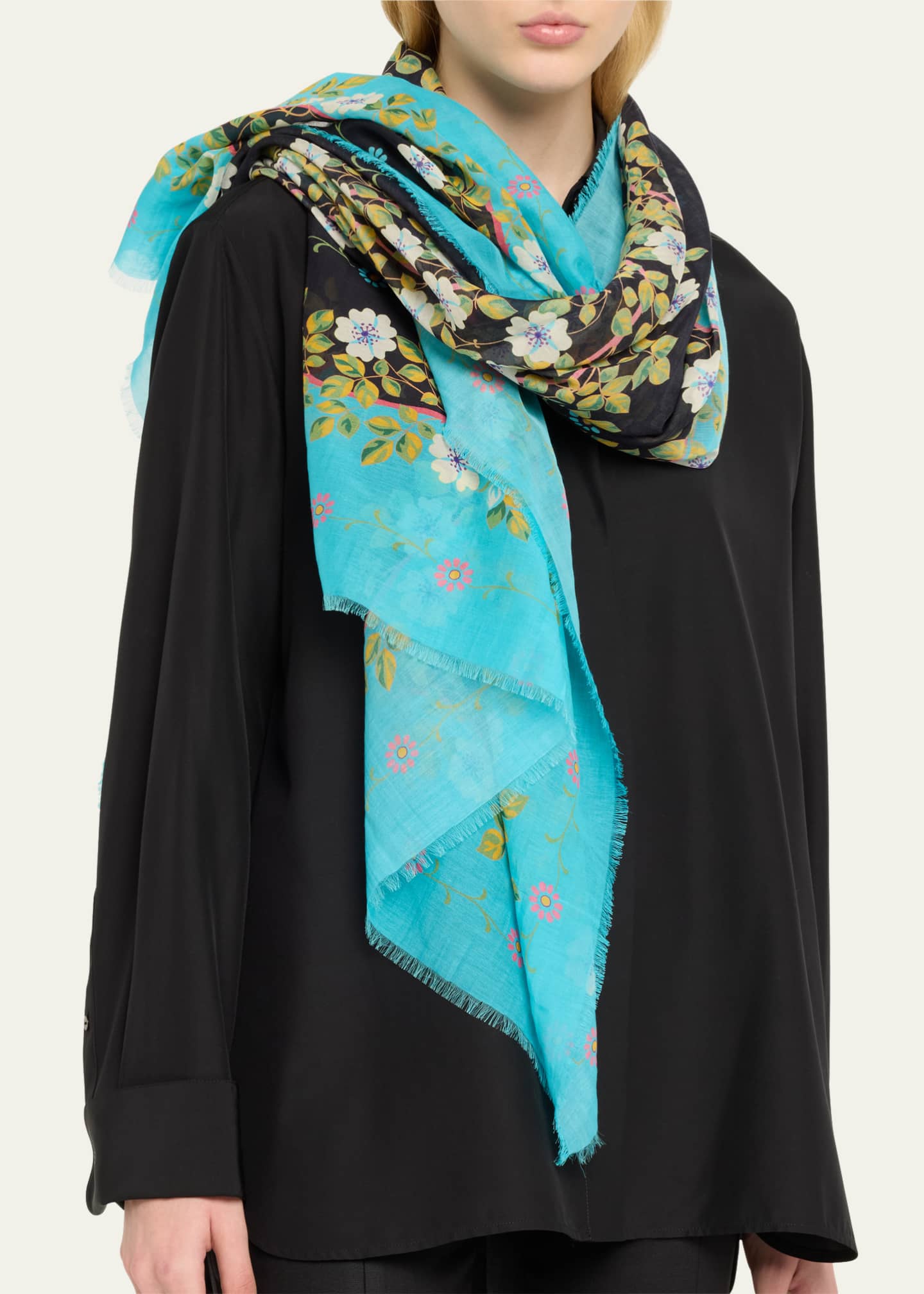 Etro Floral Cotton & Silk Scarf Image 3 of 3