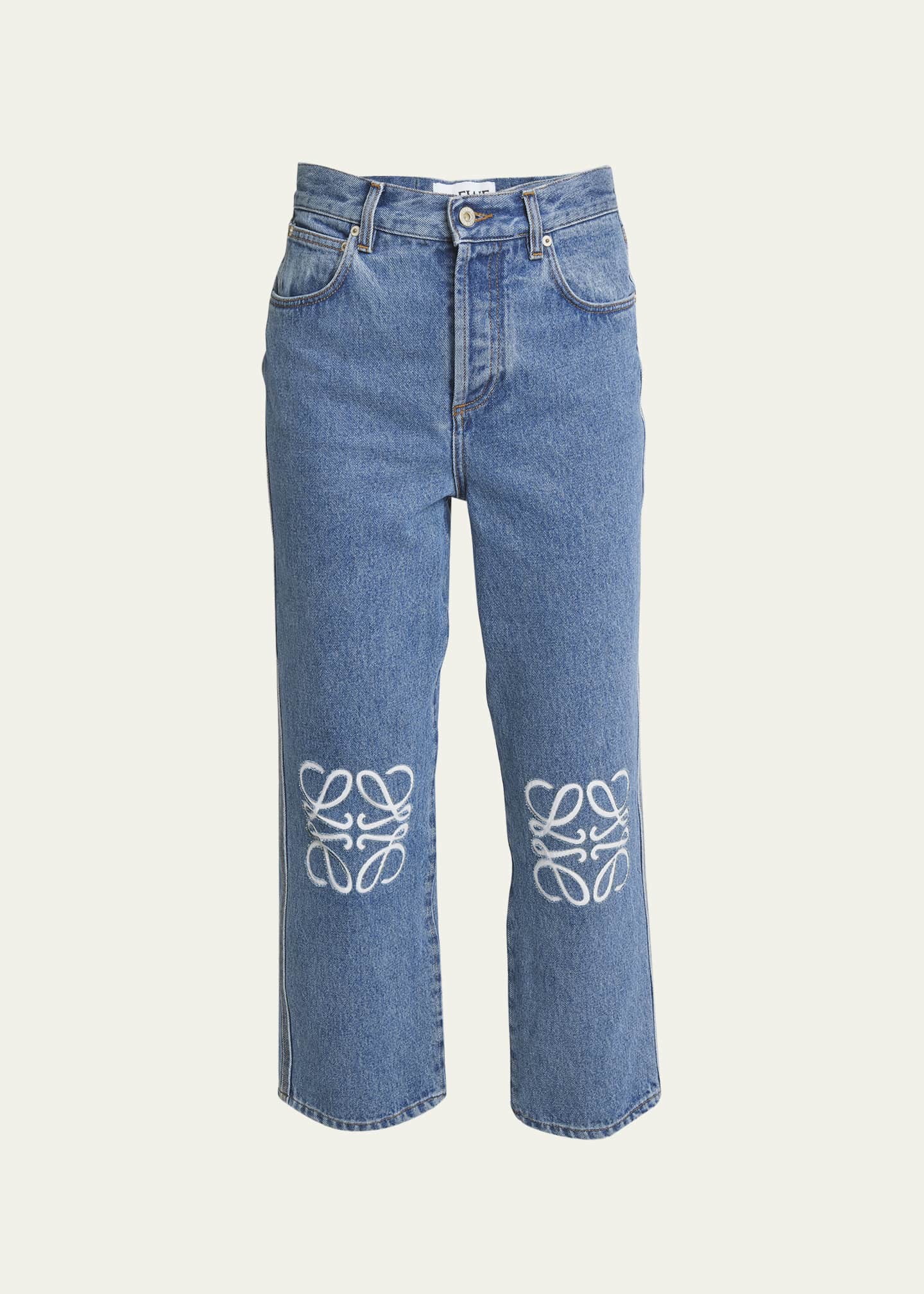 Loewe Cropped Jeans with Anagram Knee Detail - Bergdorf Goodman