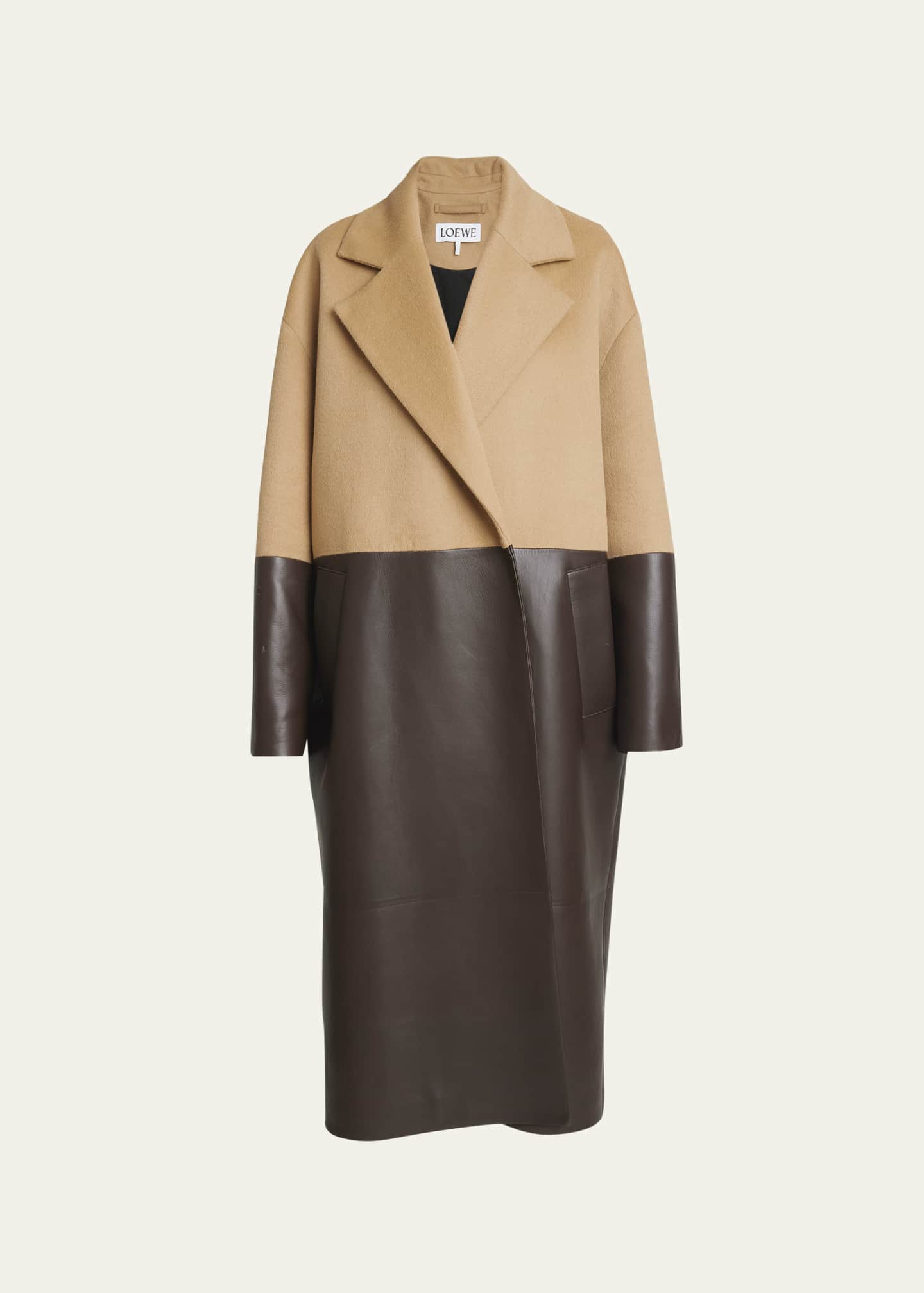 Loewe Long Mixed Media Cashmere Leather Coat Bergdorf Goodman