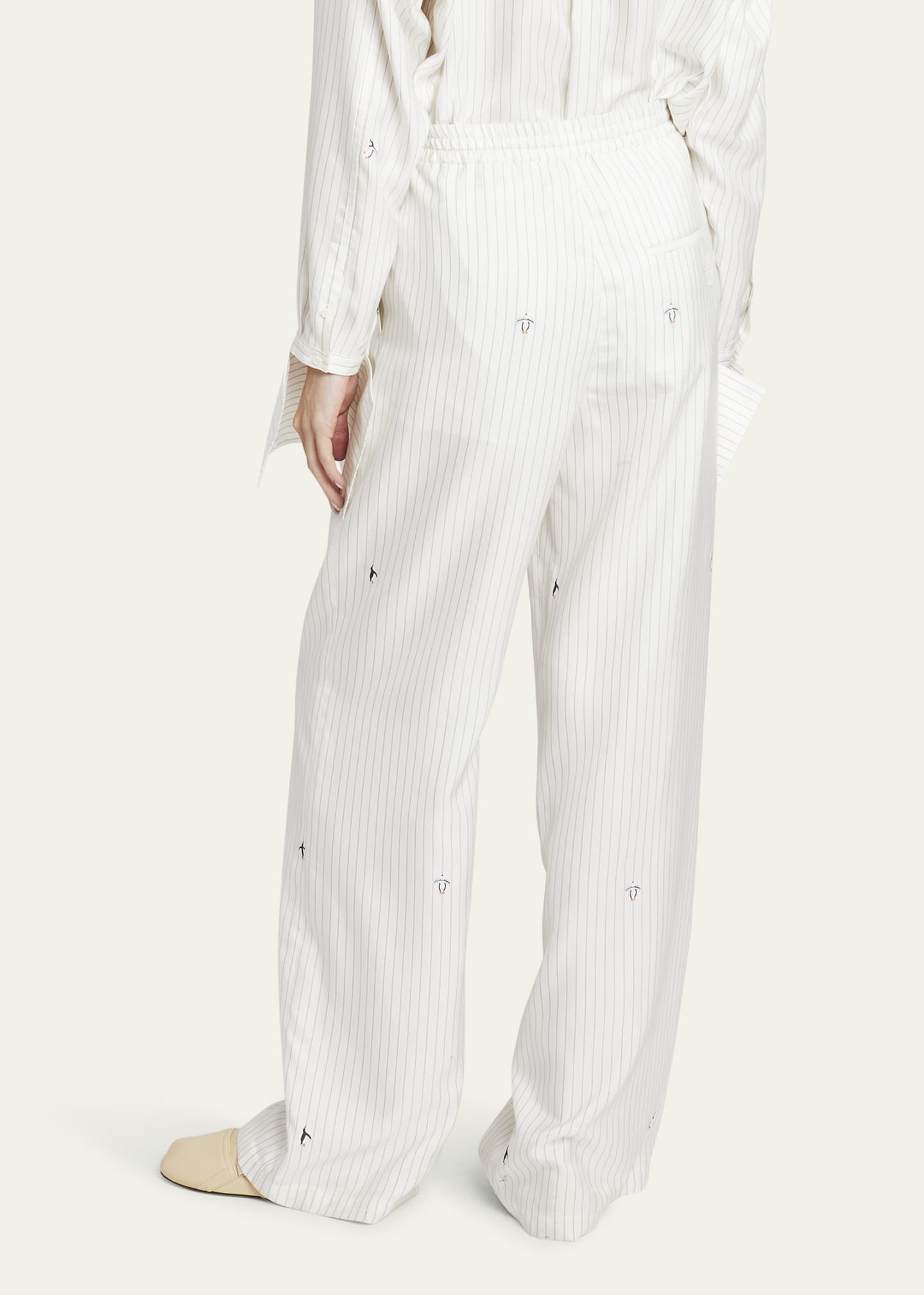 Loewe Suna Fujita Stripe Penguin Embroidered Pajama Pants