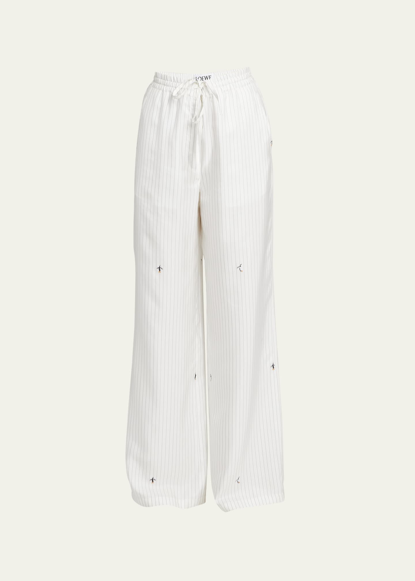 Loewe Suna Fujita Stripe Penguin Embroidered Pajama Pants