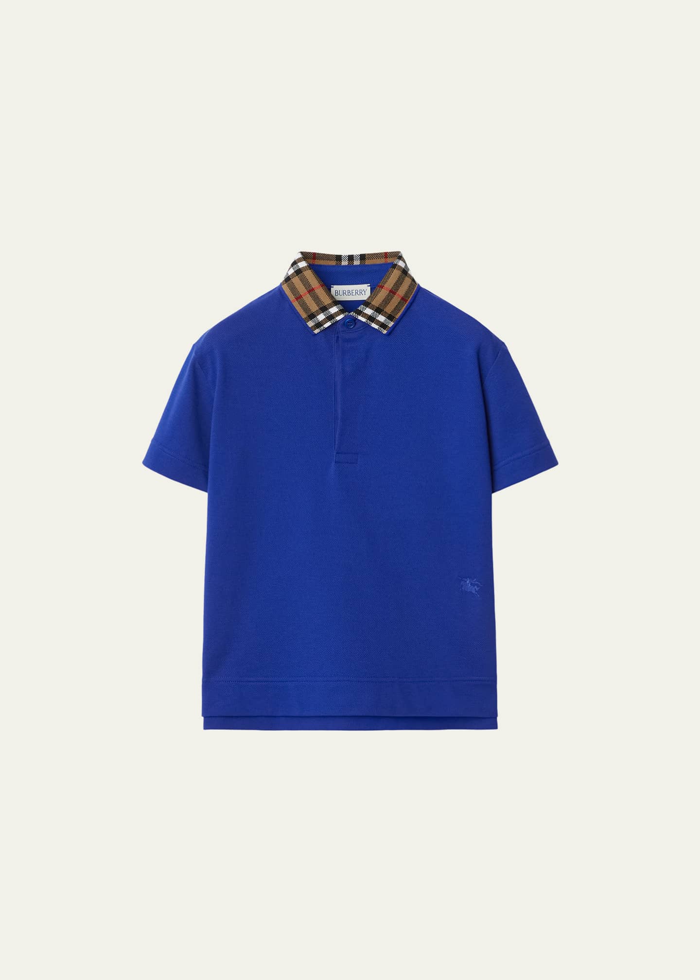 Burberry Boy's Johane EKD Embroidered Shirt with Check Knitted Collar, Size 3-14 Image 1 of 2