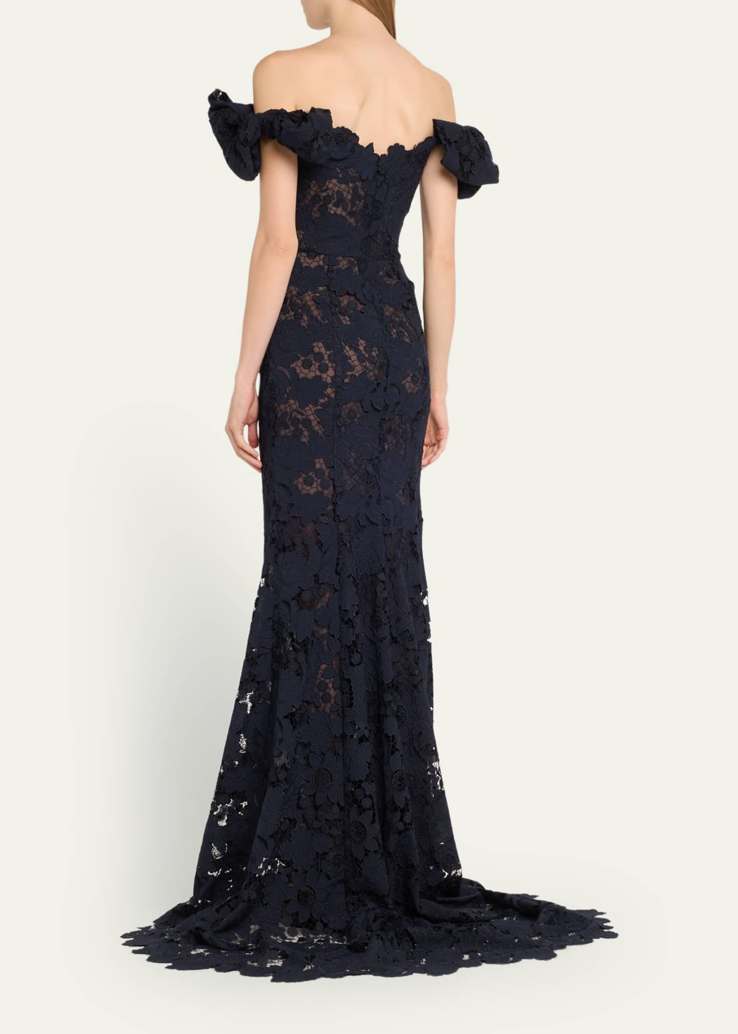 Oscar de La Renta Botanical Guipure Gown Navy
