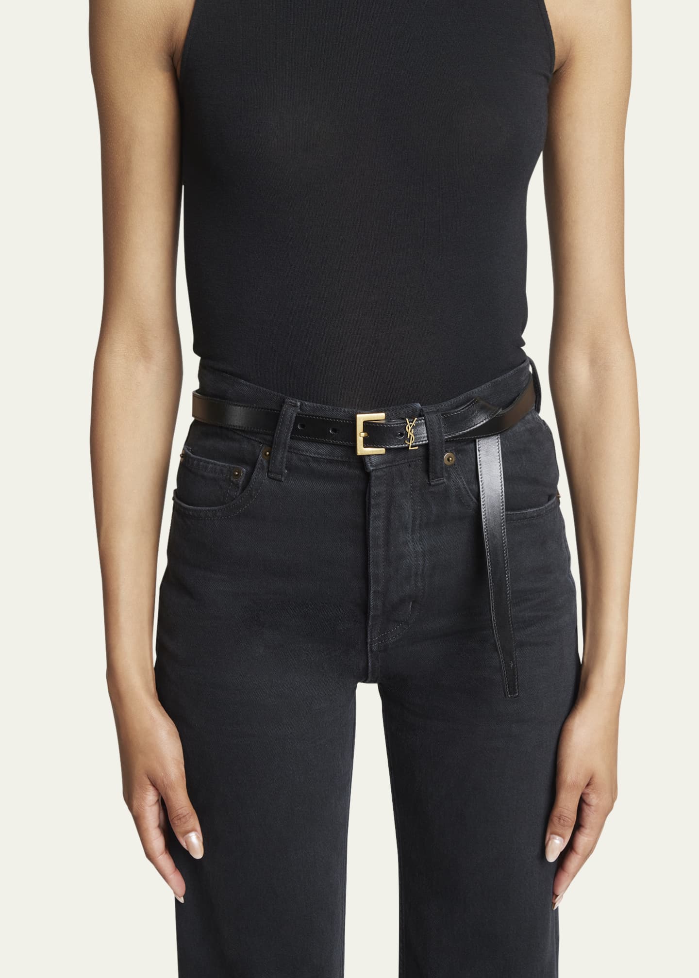 Saint Laurent Cassandre YSL Thin Leather Belt