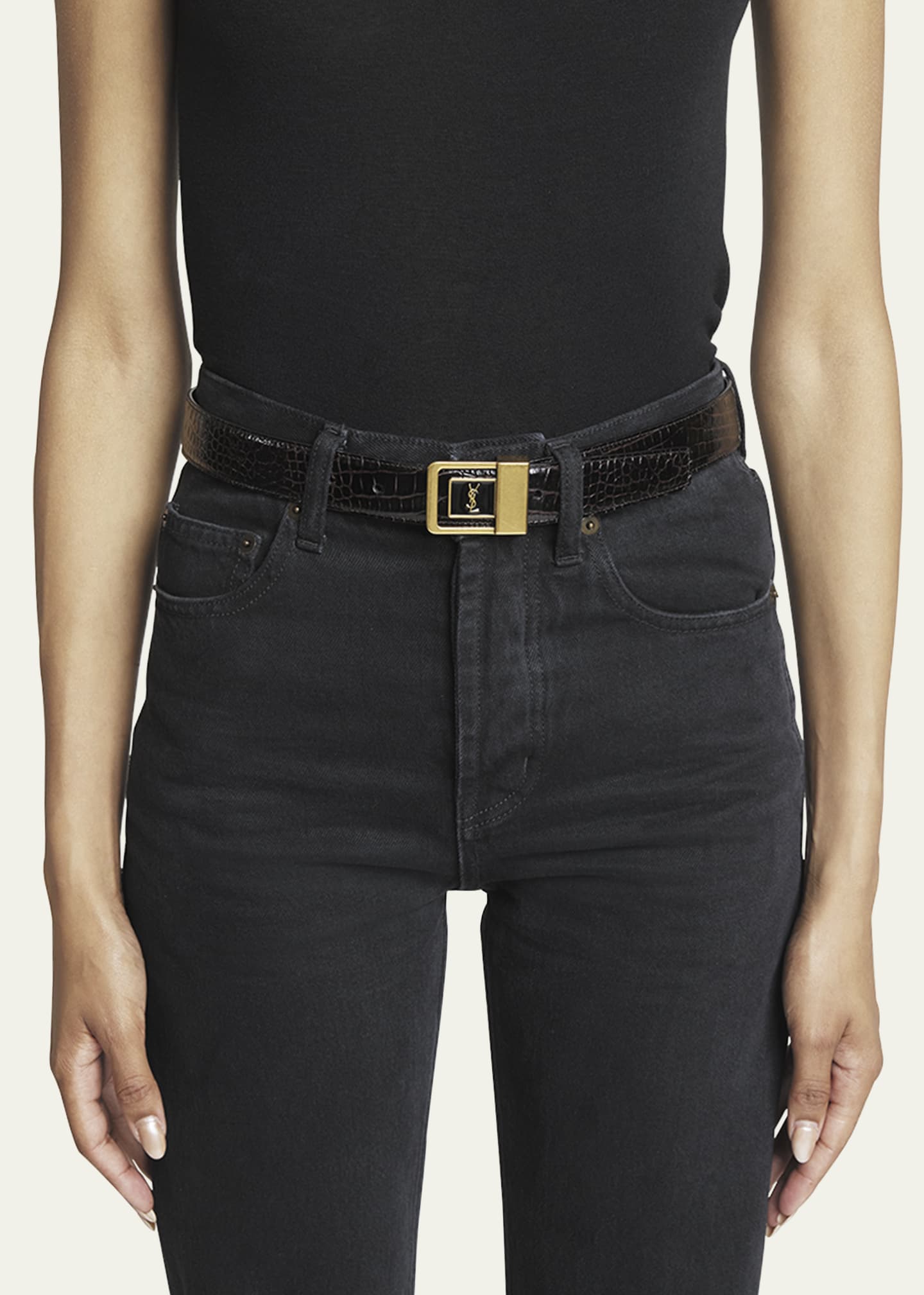 Saint Laurent Horseshoe-buckle Leather Belt In Black | ModeSens