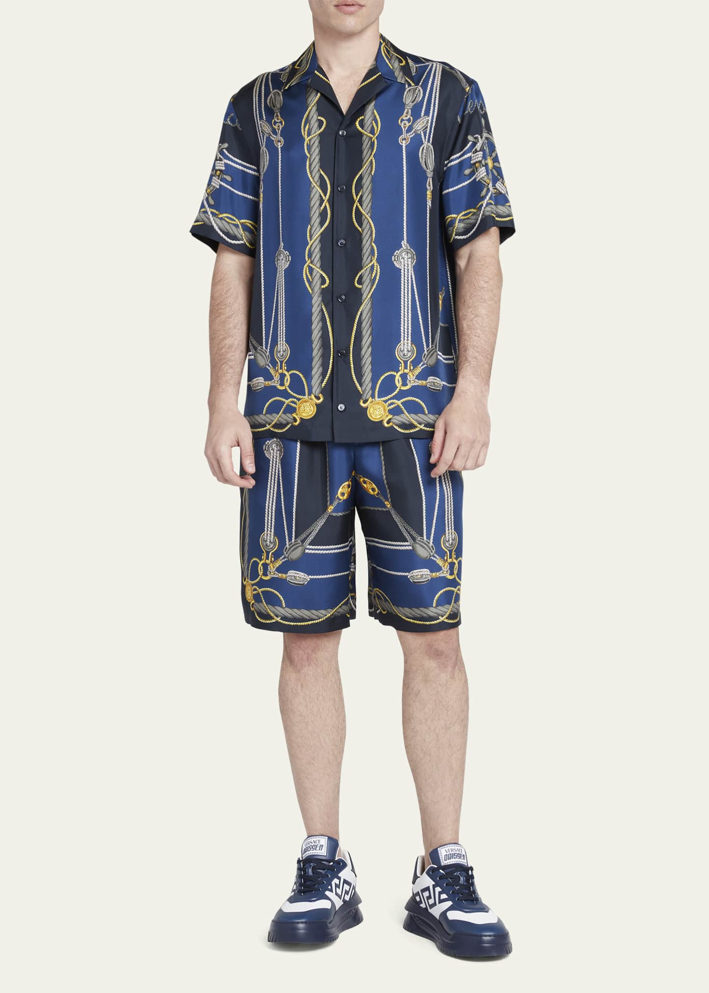 Versace Men's Nautical-Print Silk Short-Sleeve Shirt - Bergdorf