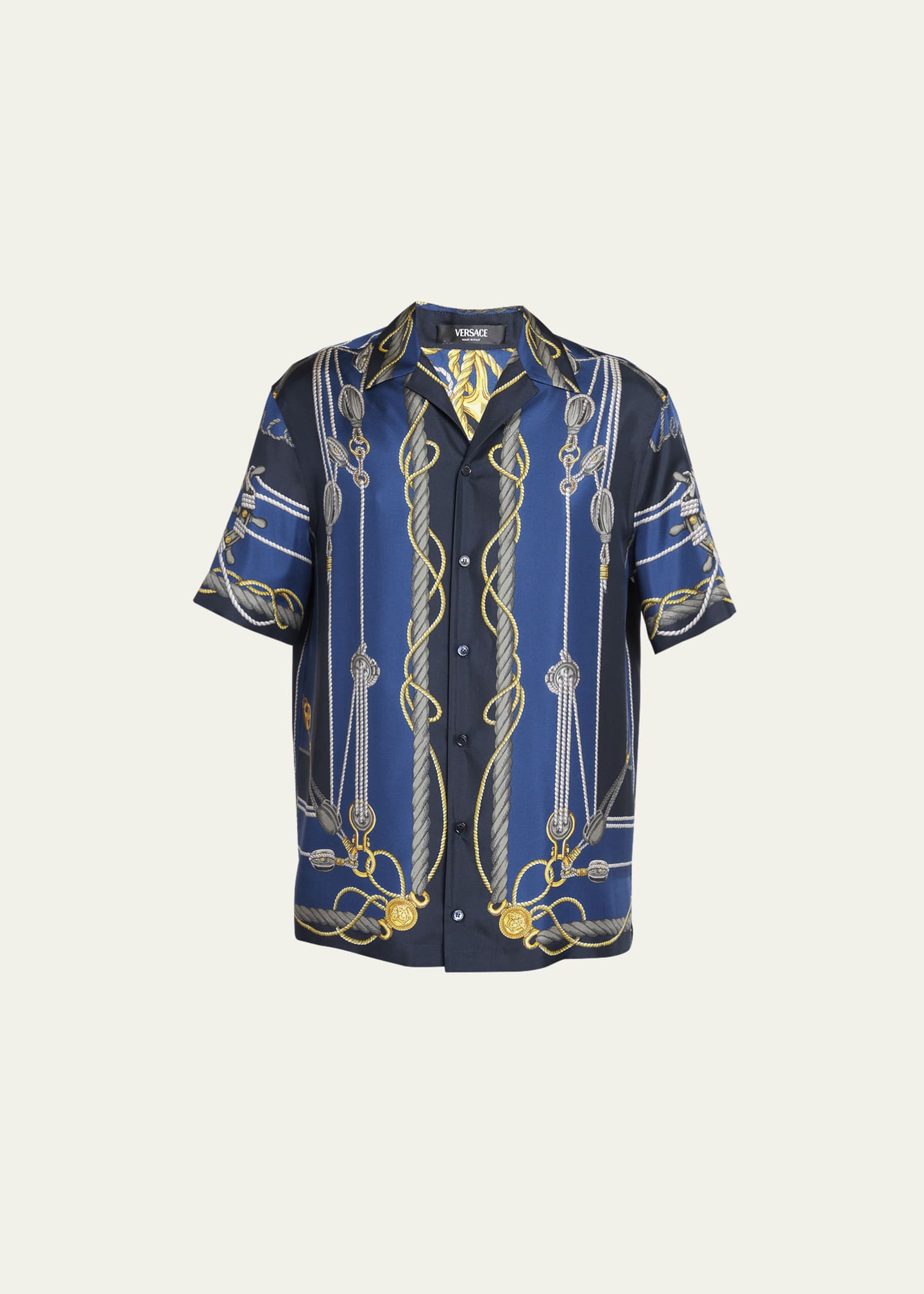 Versace Men's Nautical-Print Silk Short-Sleeve Shirt - Bergdorf Goodman