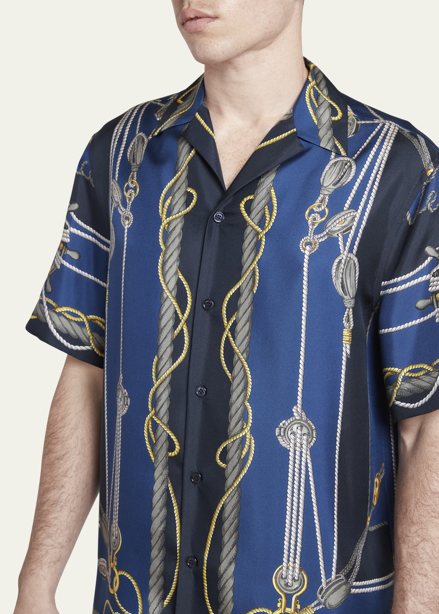 Versace Printed Silk Shirt in Blue for Men