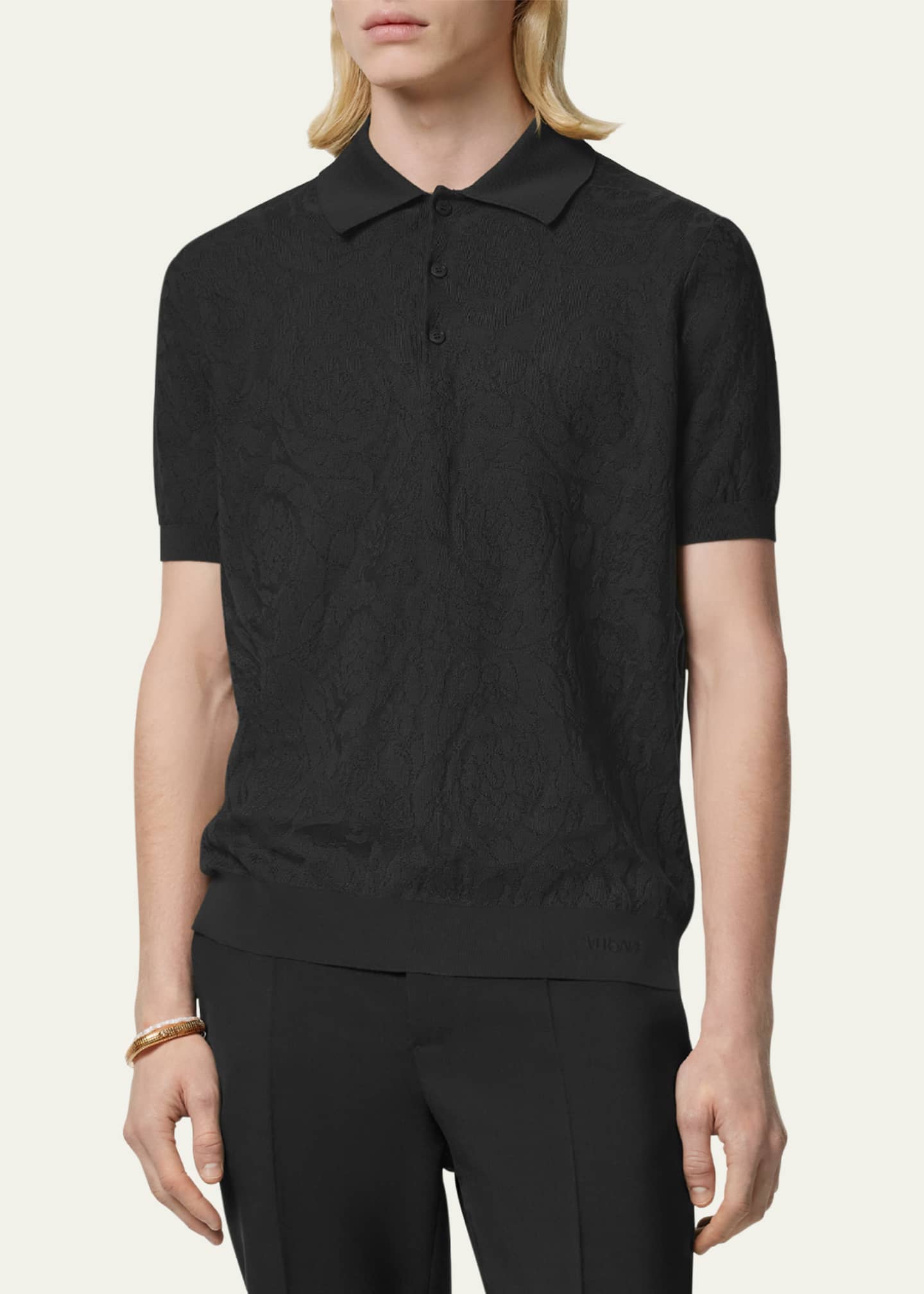 Versace Men's Tonal Barocco Knit Polo Shirt Image 2 of 3