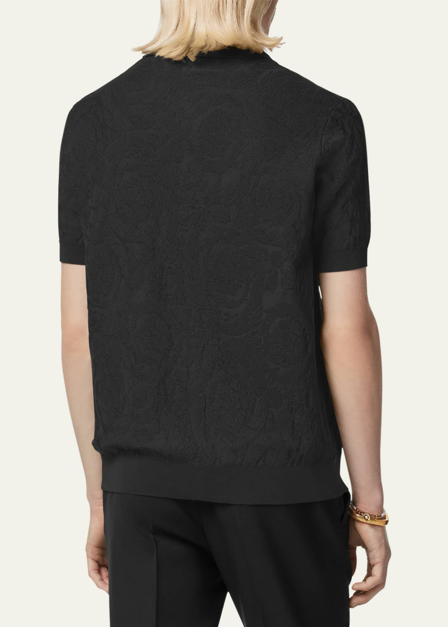 Versace Men's Tonal Barocco Knit Polo Shirt Image 3 of 3