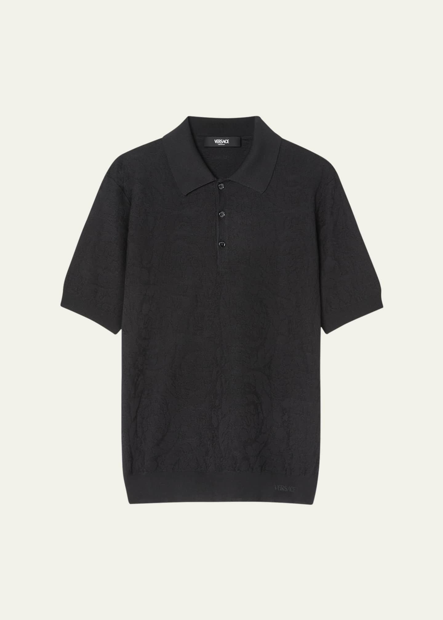 Versace Men's Tonal Barocco Knit Polo Shirt Image 1 of 3