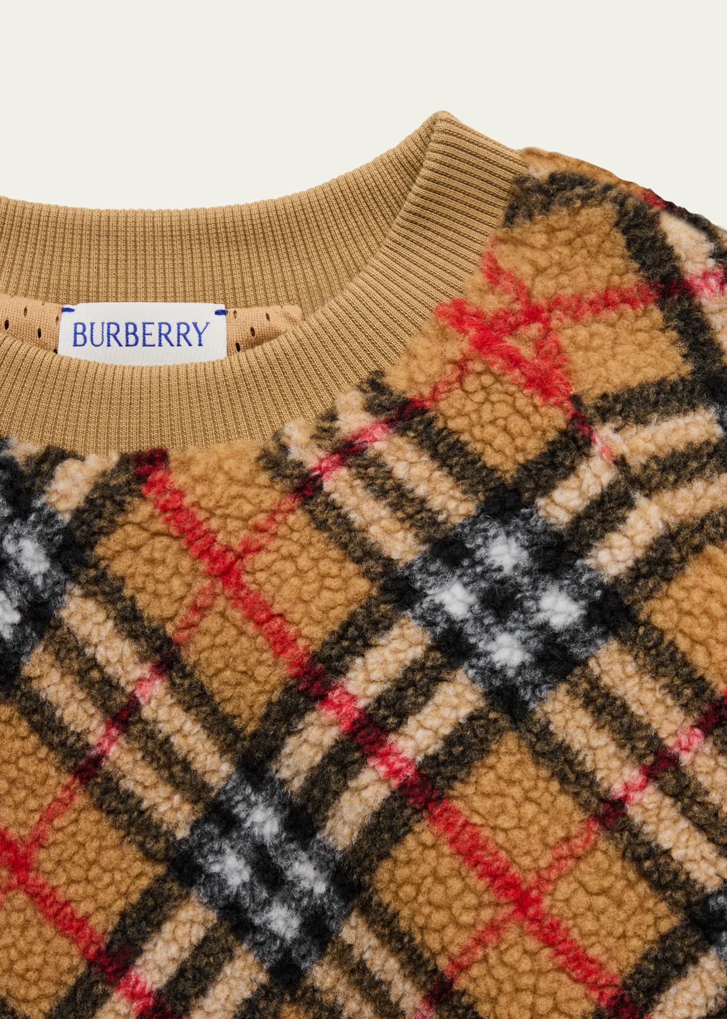 Burberry Girl's Lora Check Fleece Sweater, Size 3-14 - Bergdorf Goodman