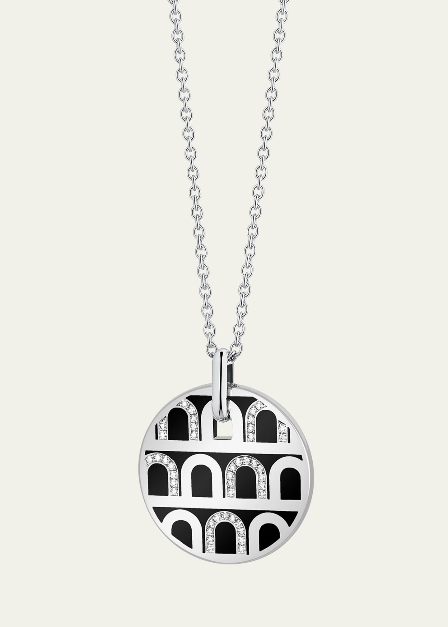 DAVIDOR L'Arc de DAVIDOR Pendant Necklace GM in 18K White Gold with Caviar Lacquered Ceramic and Colonnato Diamonds