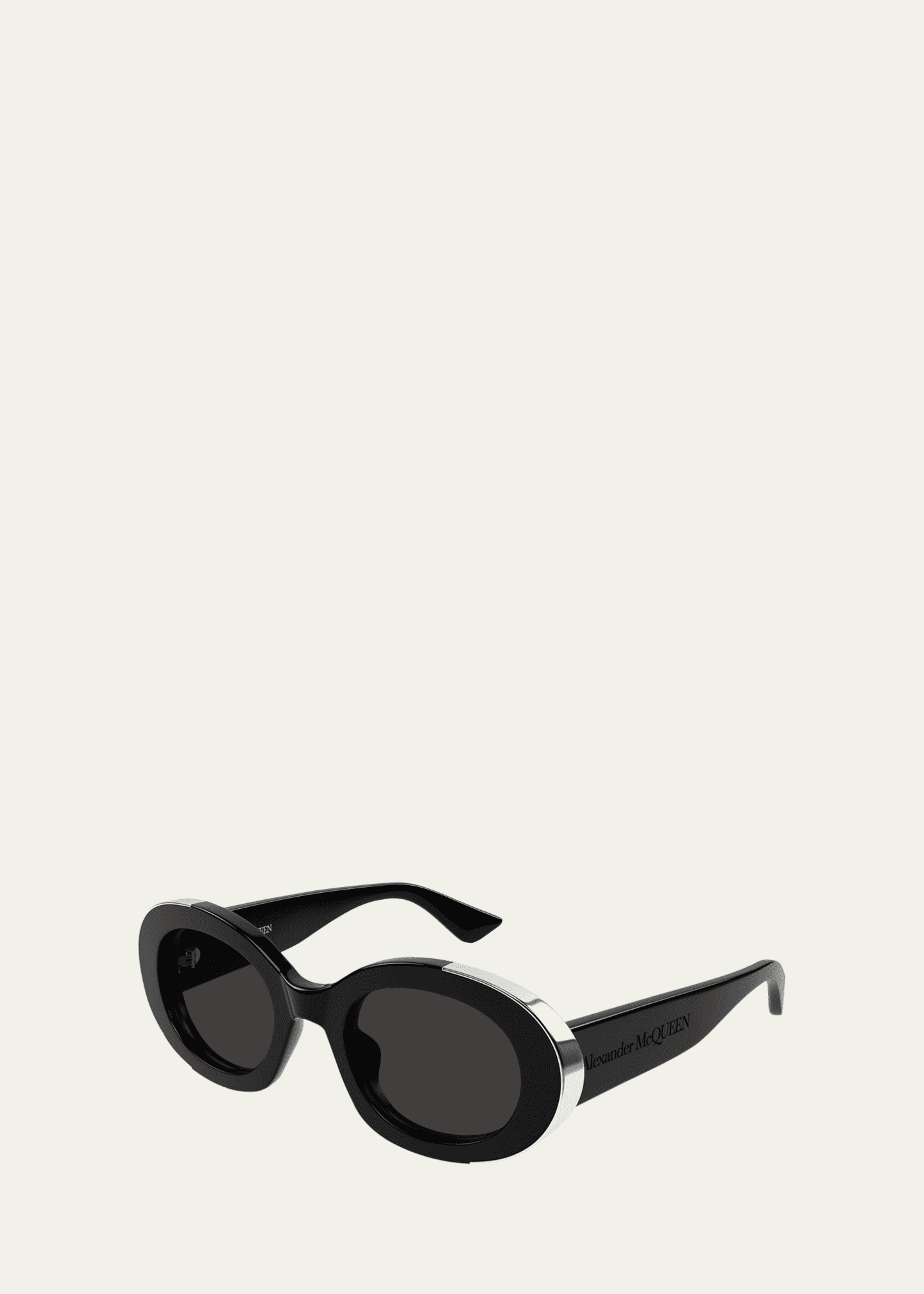 McQueen Silver Embellished Acetate Oval Sunglasses Image 2 of 2