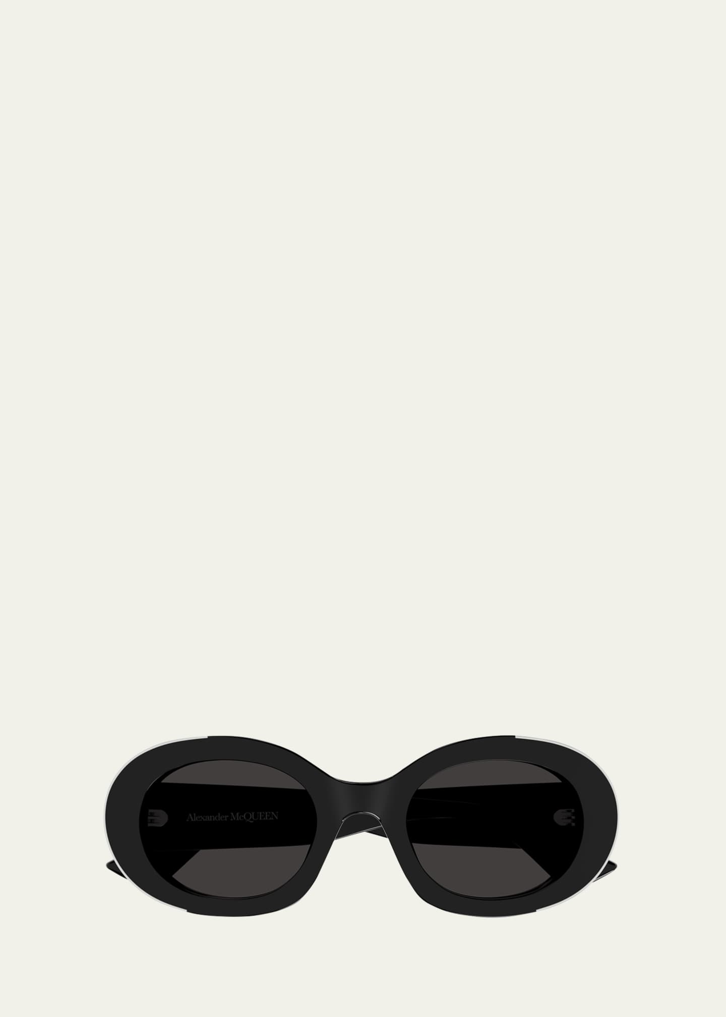 McQueen Silver Embellished Acetate Oval Sunglasses Image 1 of 2