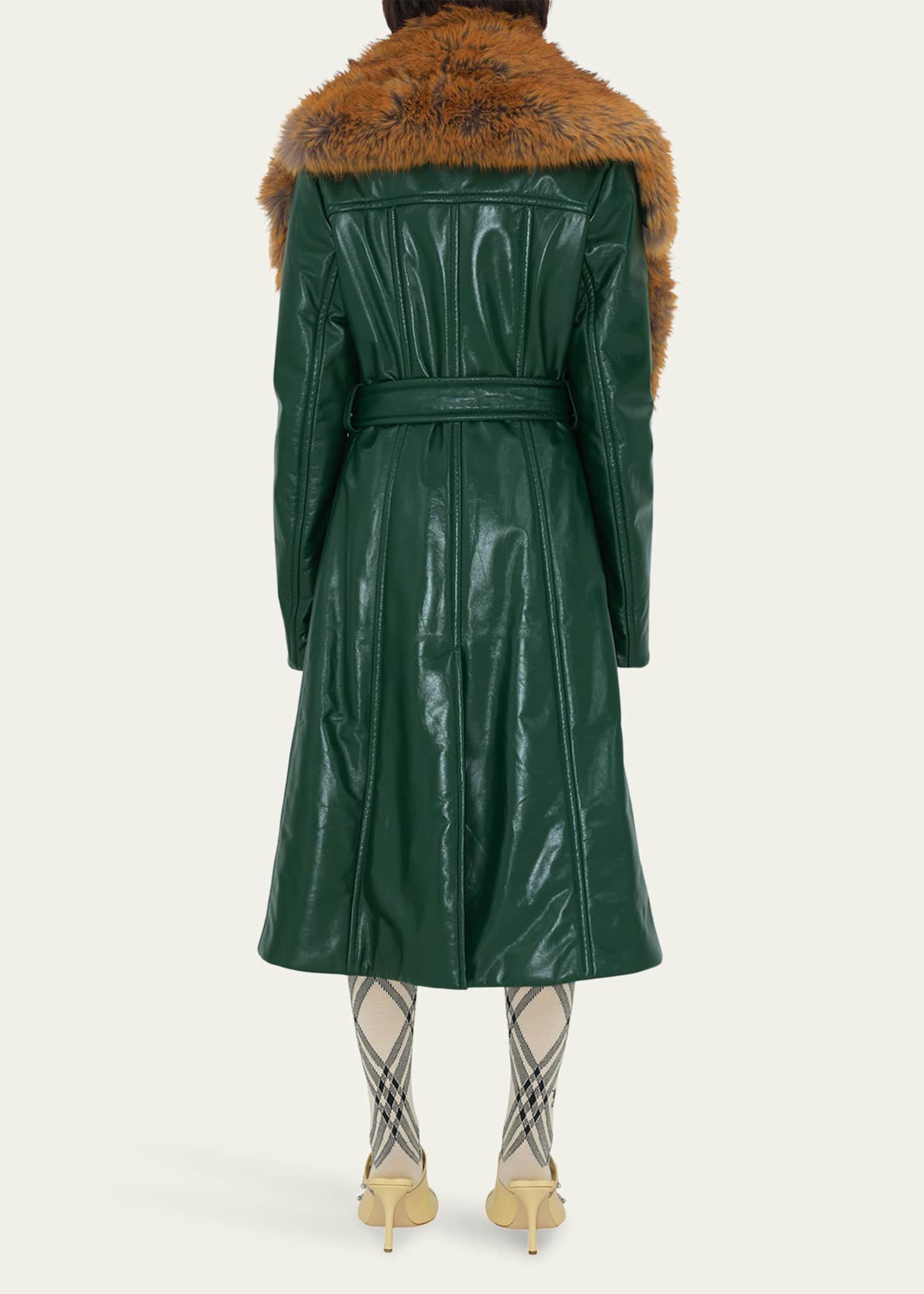 Burberry Belted Leather Trench Coat with Faux Fur Scarf Bergdorf