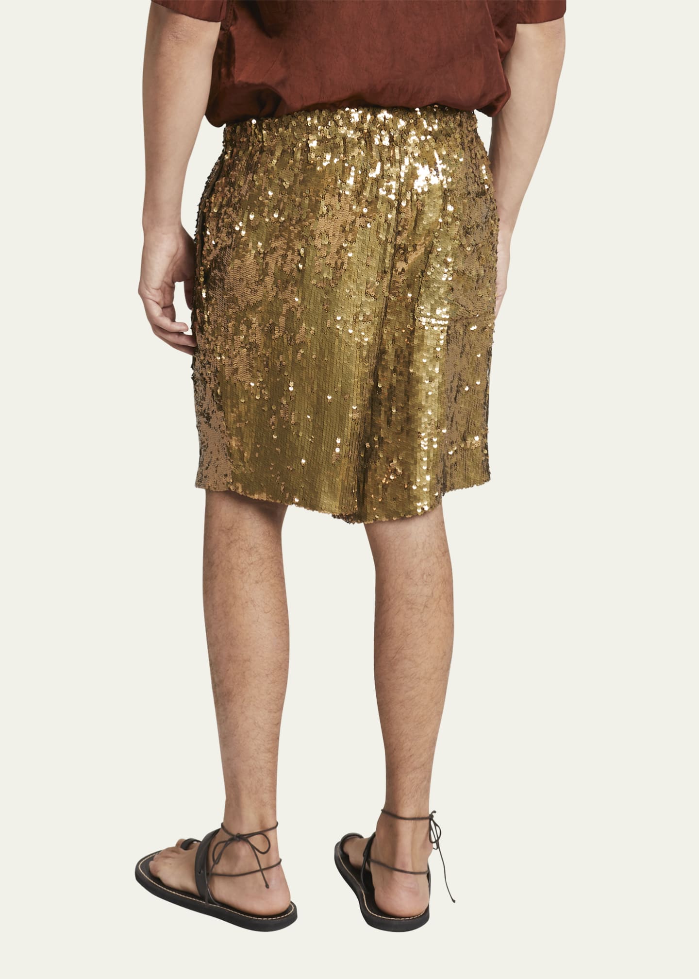 Dries Van Noten Men's Shiny Paillette Drawstring Shorts - Bergdorf