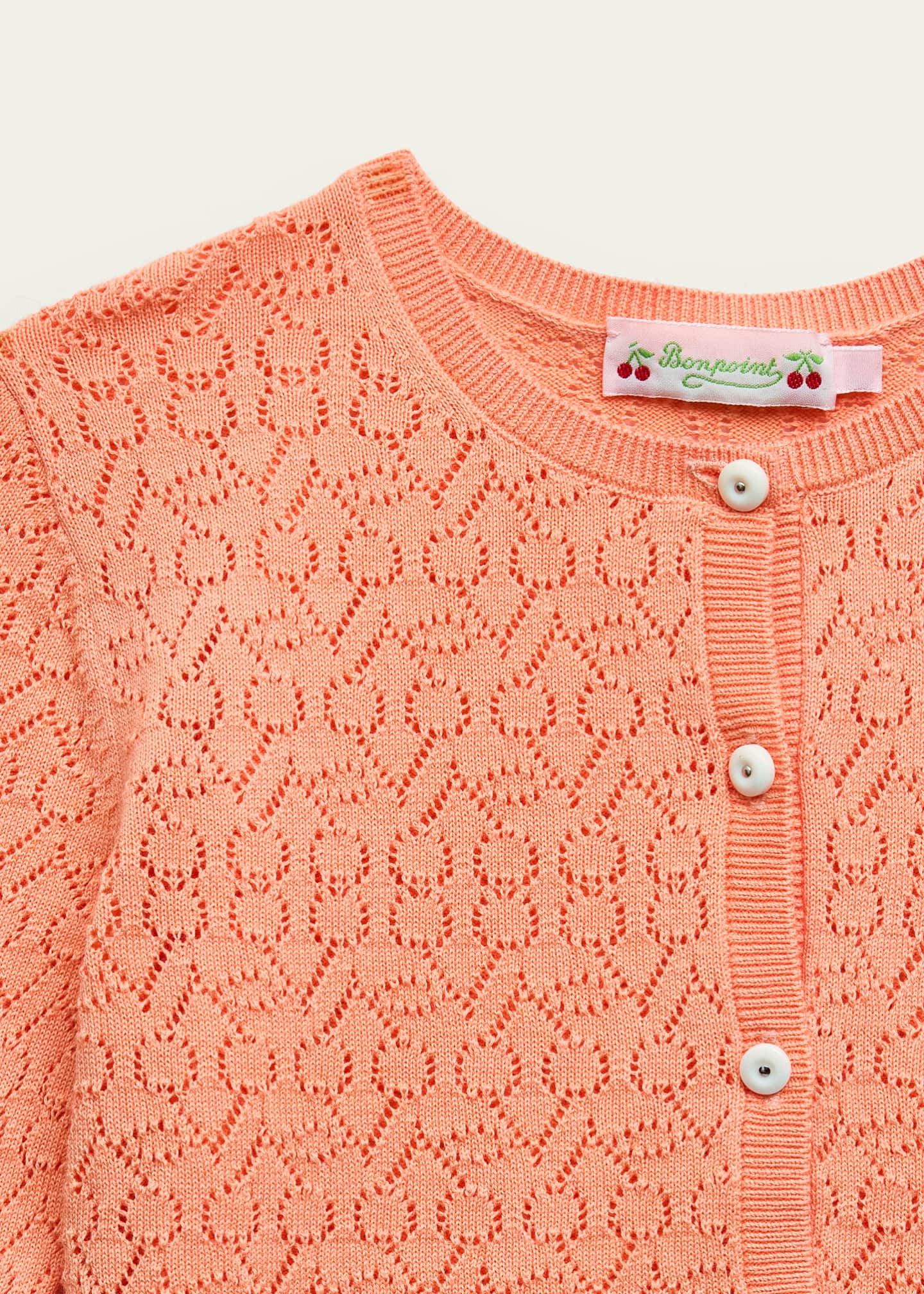 Bonpoint Girl's Cherry Pointelle Cardigan, Size 4-14 Image 3 of 3