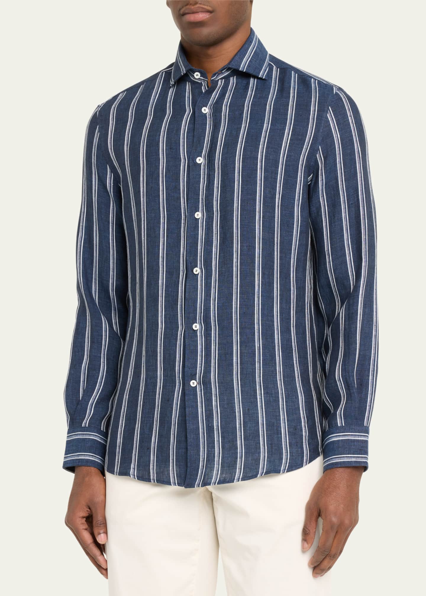 Brunello Cucinelli striped cotton-poplin shirt - Blue