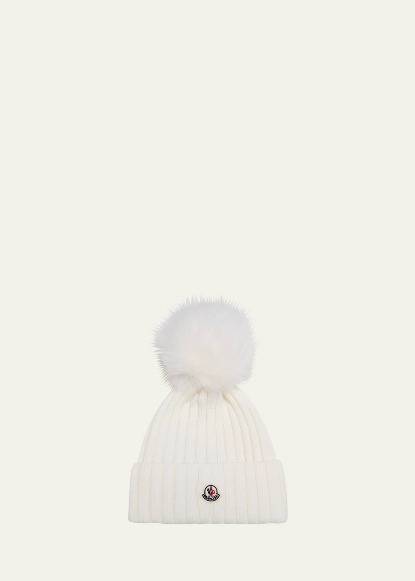 Moncler Ribbed Wool Beanie with Faux Fur Pom Bergdorf Goodman