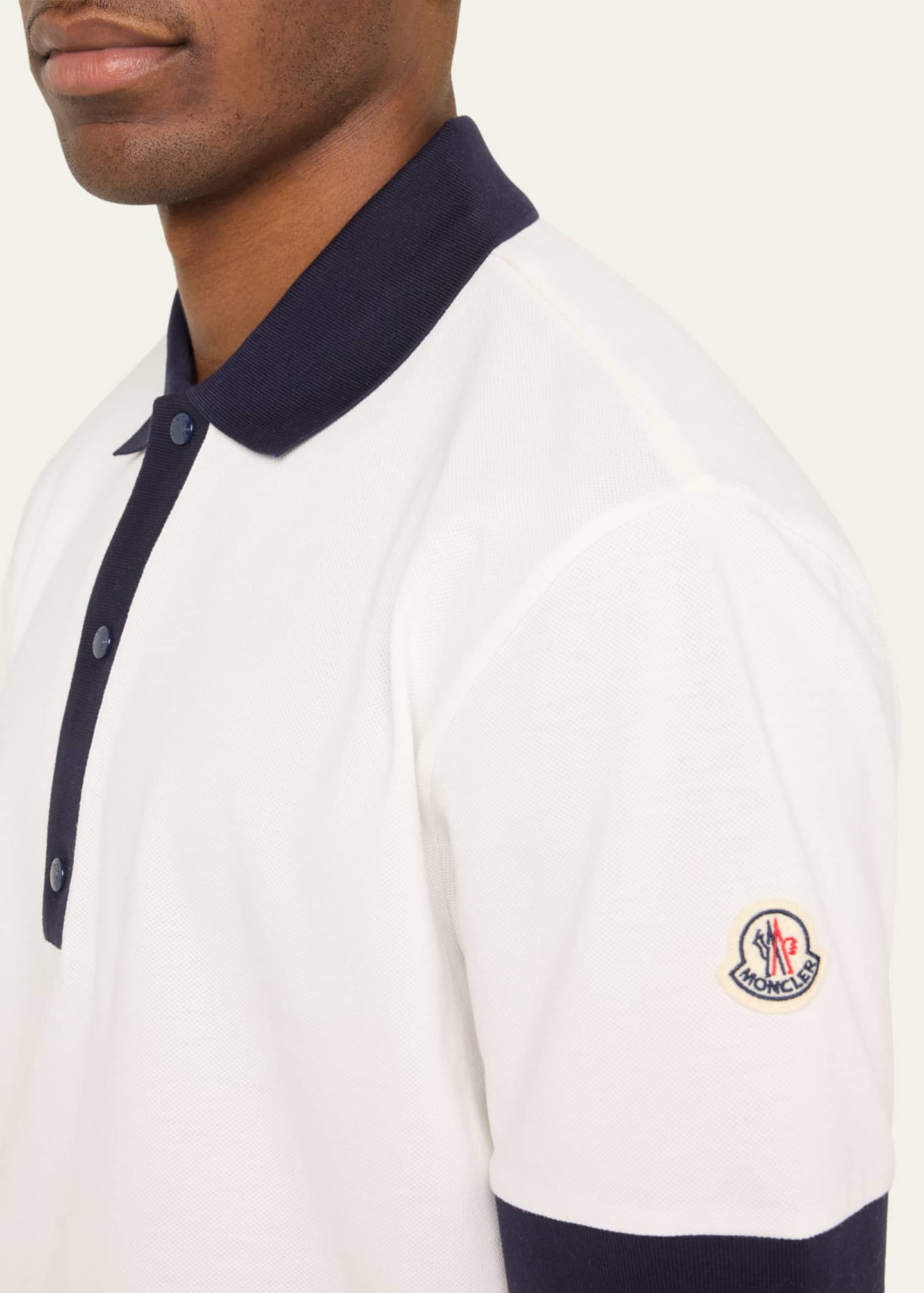 Moncler Men's Contrast-Trim Knit Polo Shirt Image 3 of 3